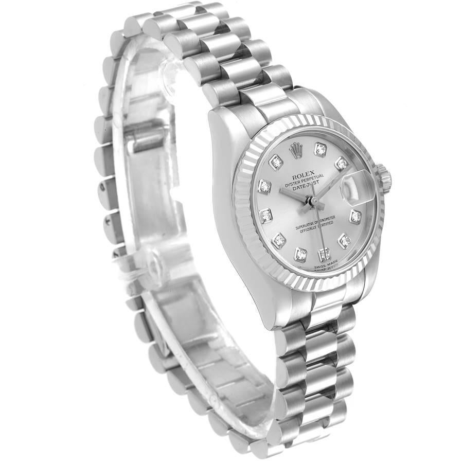 Rolex President Ladies White Gold Diamond Ladies Watch 179179 In Excellent Condition For Sale In Atlanta, GA