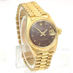 Rolex President Lady Datejust 6917 18k Mahogany Wood Dial Watch - 26mm
