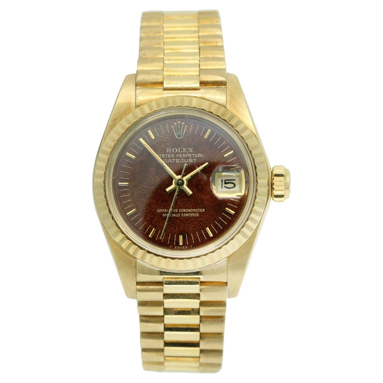 Rolex President Lady Datejust 6917 18k Mahogany Wood Dial Watch - 26mm For  Sale at 1stDibs | rolex wood dial, rolex datejust wood dial, wood dial rolex