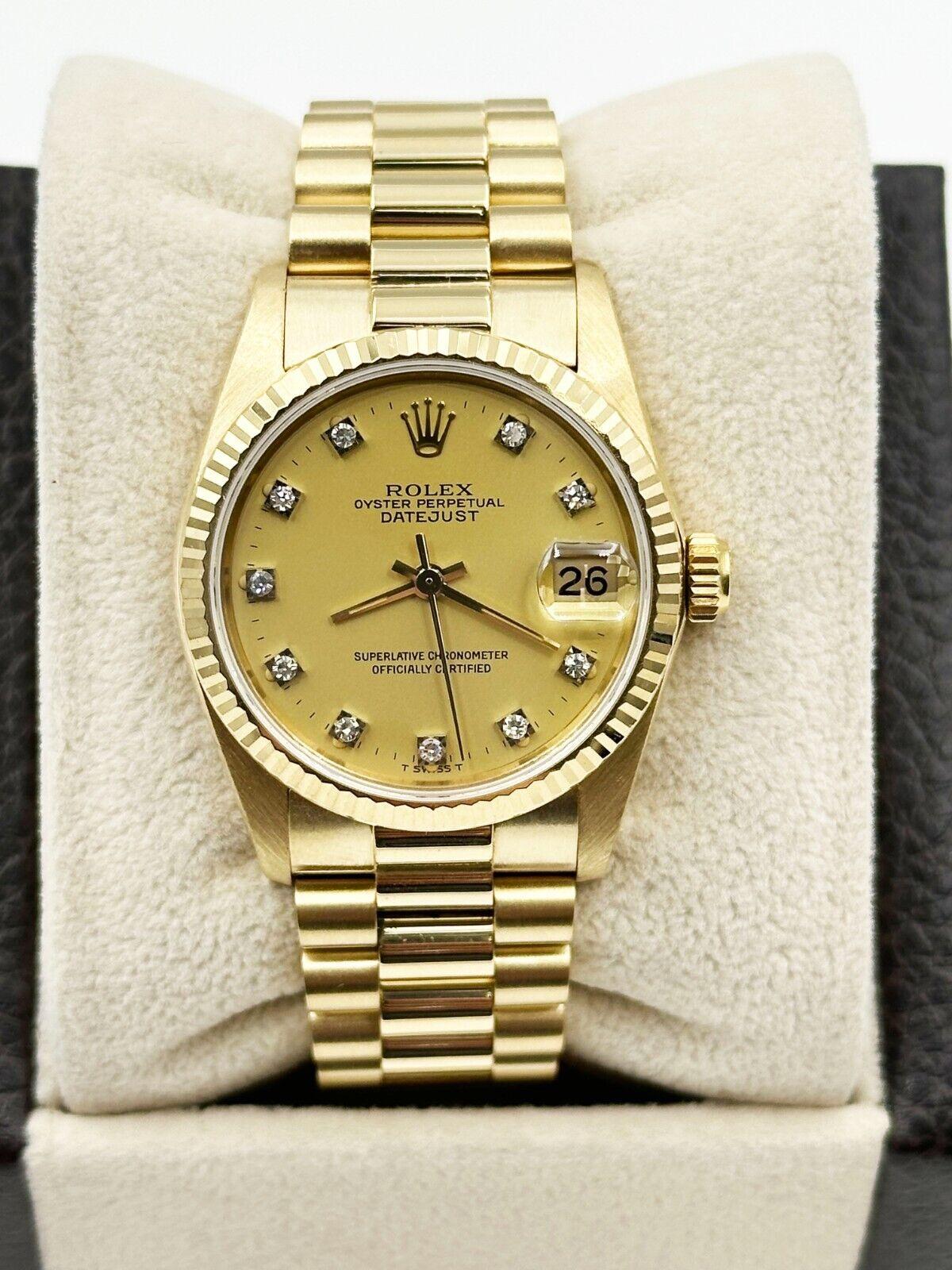 Men's Rolex President Midsize 6827 31mm Factory Champagne Diamond Dial 18K Gold For Sale