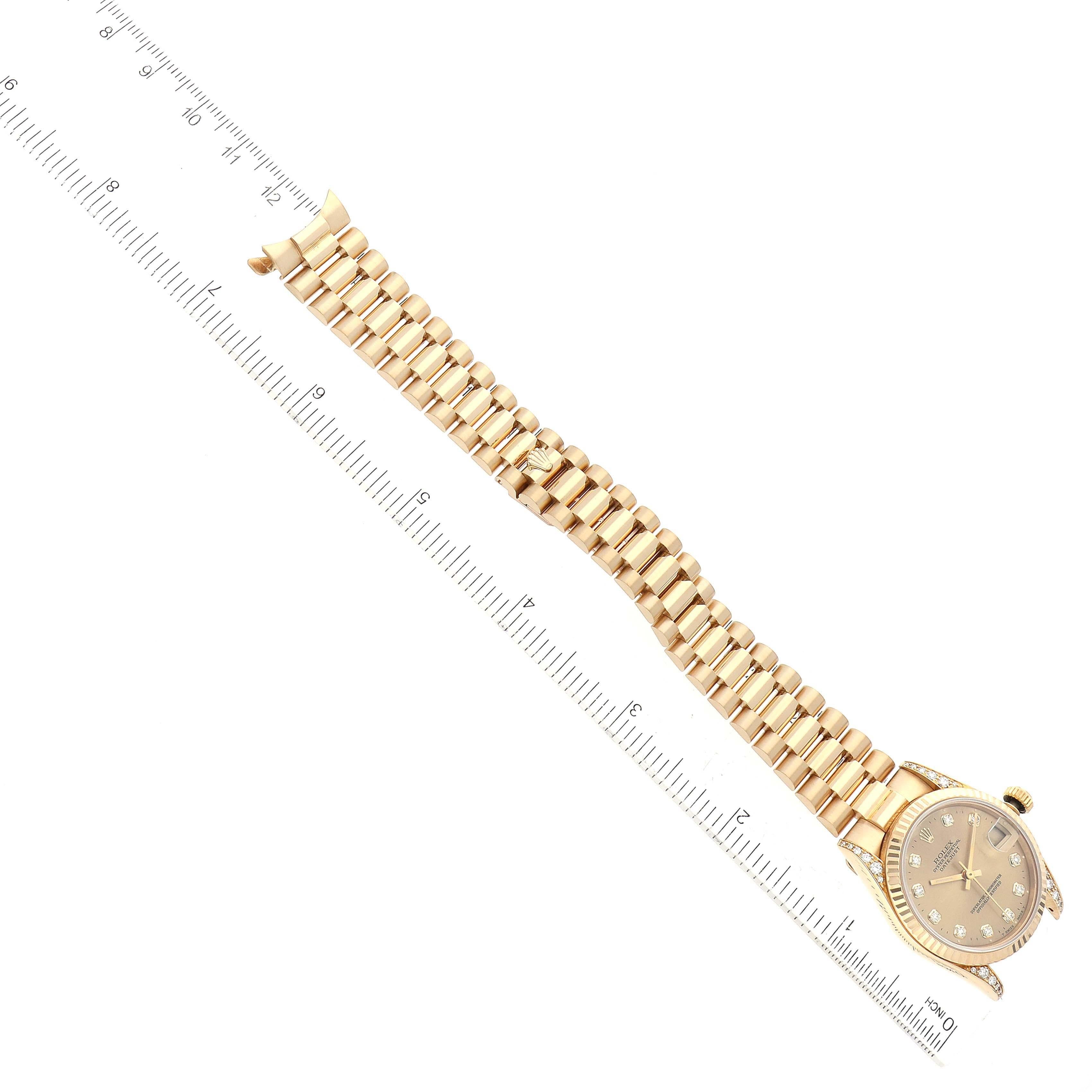 Rolex President Midsize Champagne Dial Yellow Gold Diamond Ladies Watch 68238 For Sale 7