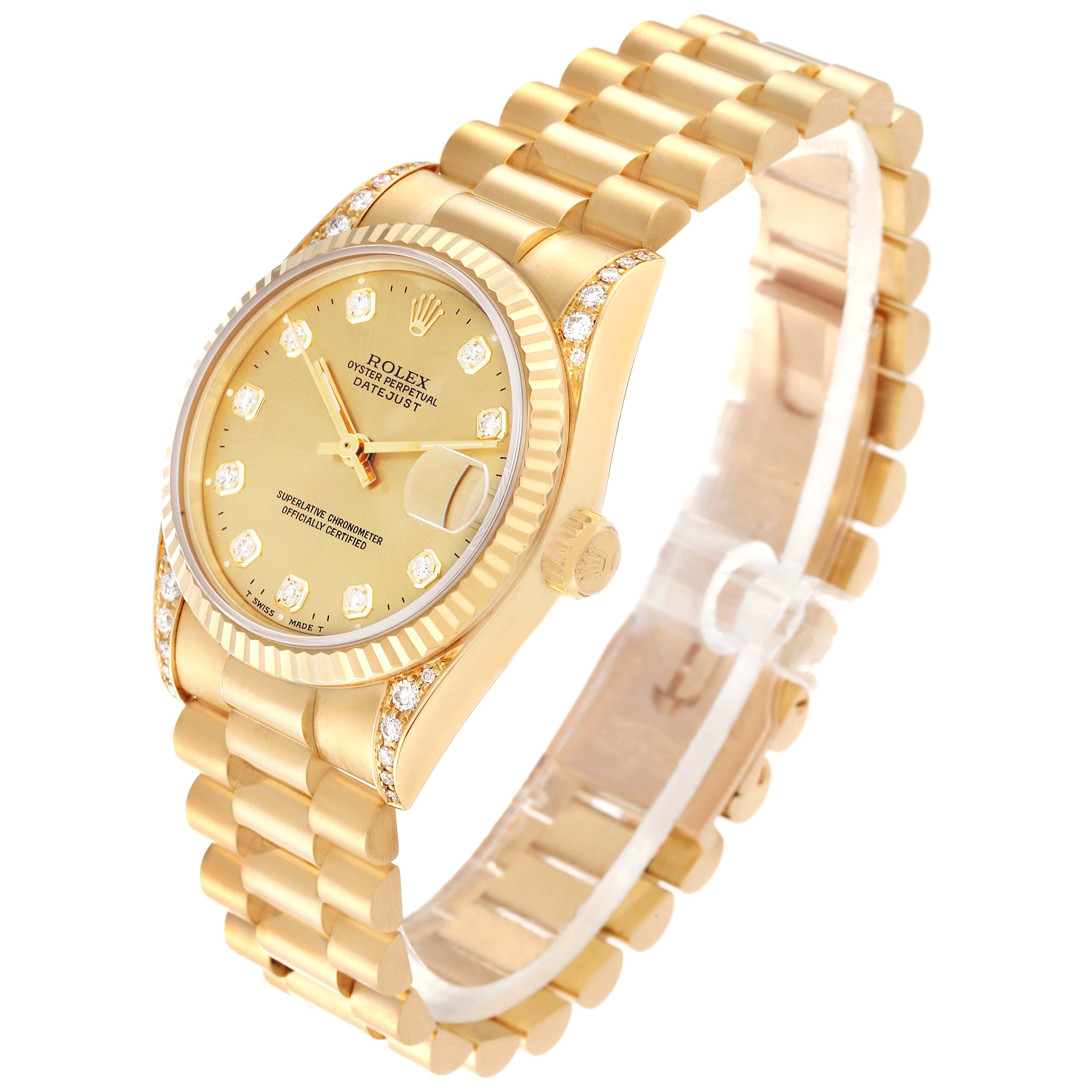 Rolex President Midsize Champagne Dial Yellow Gold Diamond Ladies Watch 68238 For Sale 4