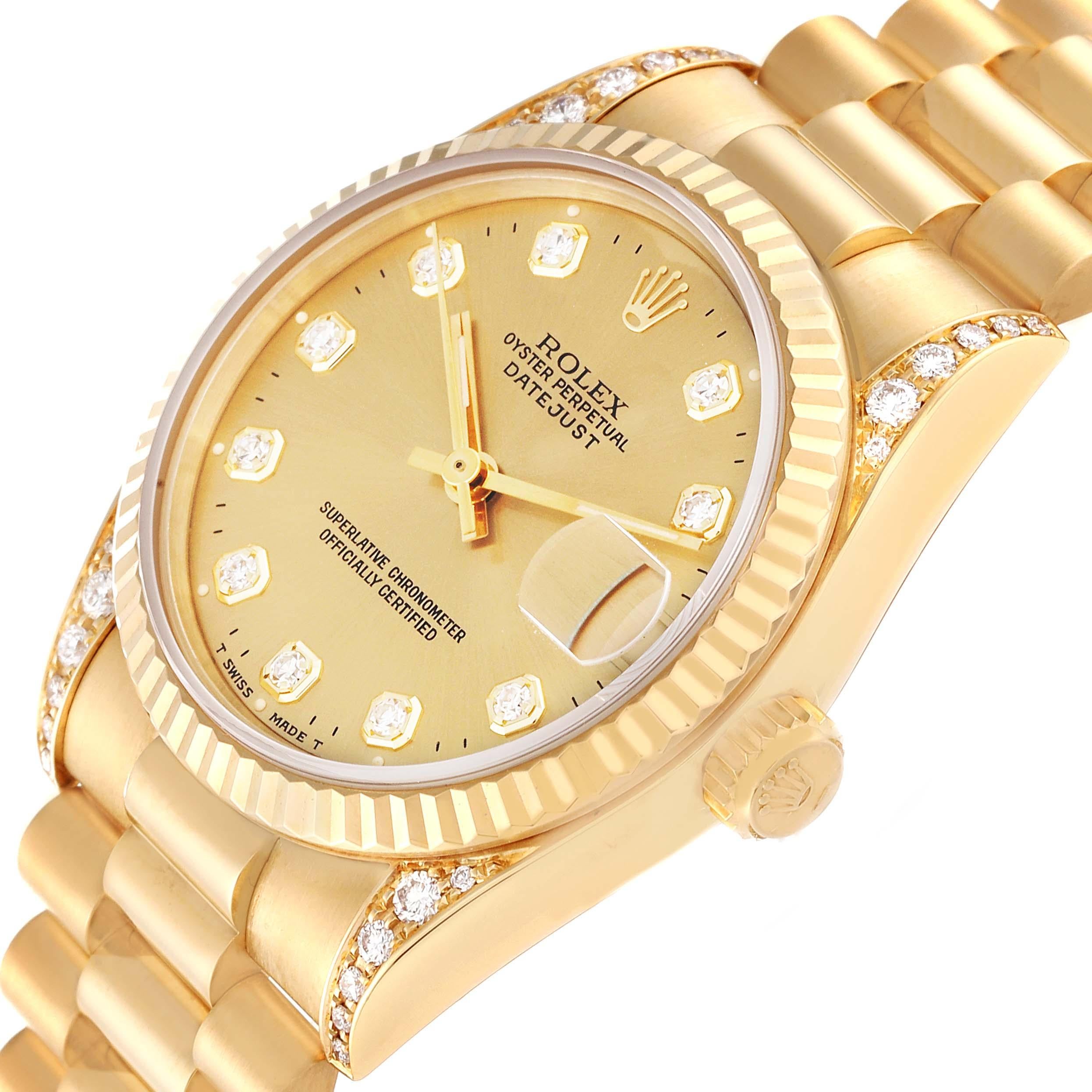 Rolex President Midsize Champagne Dial Yellow Gold Diamond Ladies Watch 68238 For Sale 5