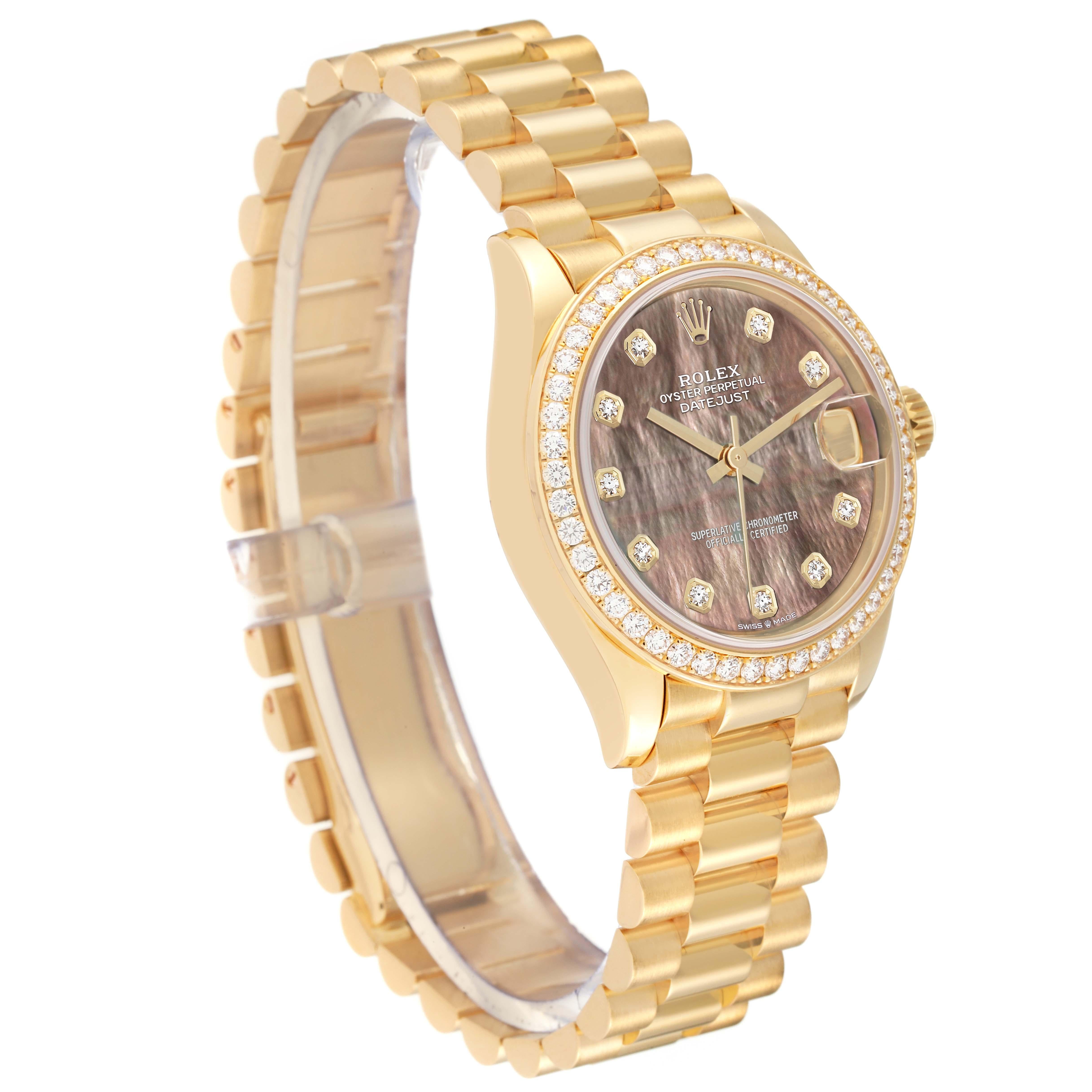 Rolex President Midsize MOP Yellow Gold Diamond Ladies Watch 278288 Box Card In Excellent Condition In Atlanta, GA