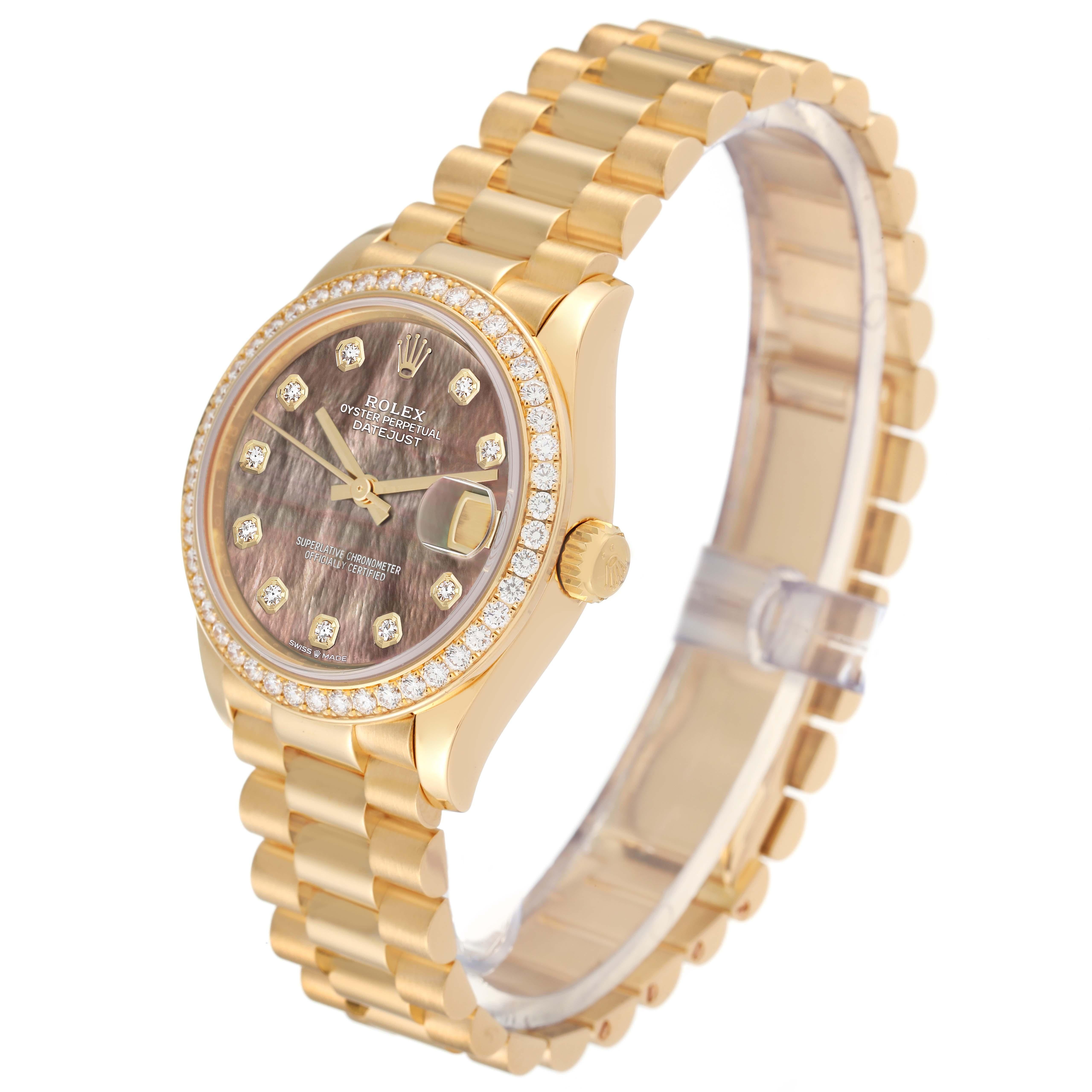 Women's Rolex President Midsize MOP Yellow Gold Diamond Ladies Watch 278288 Box Card