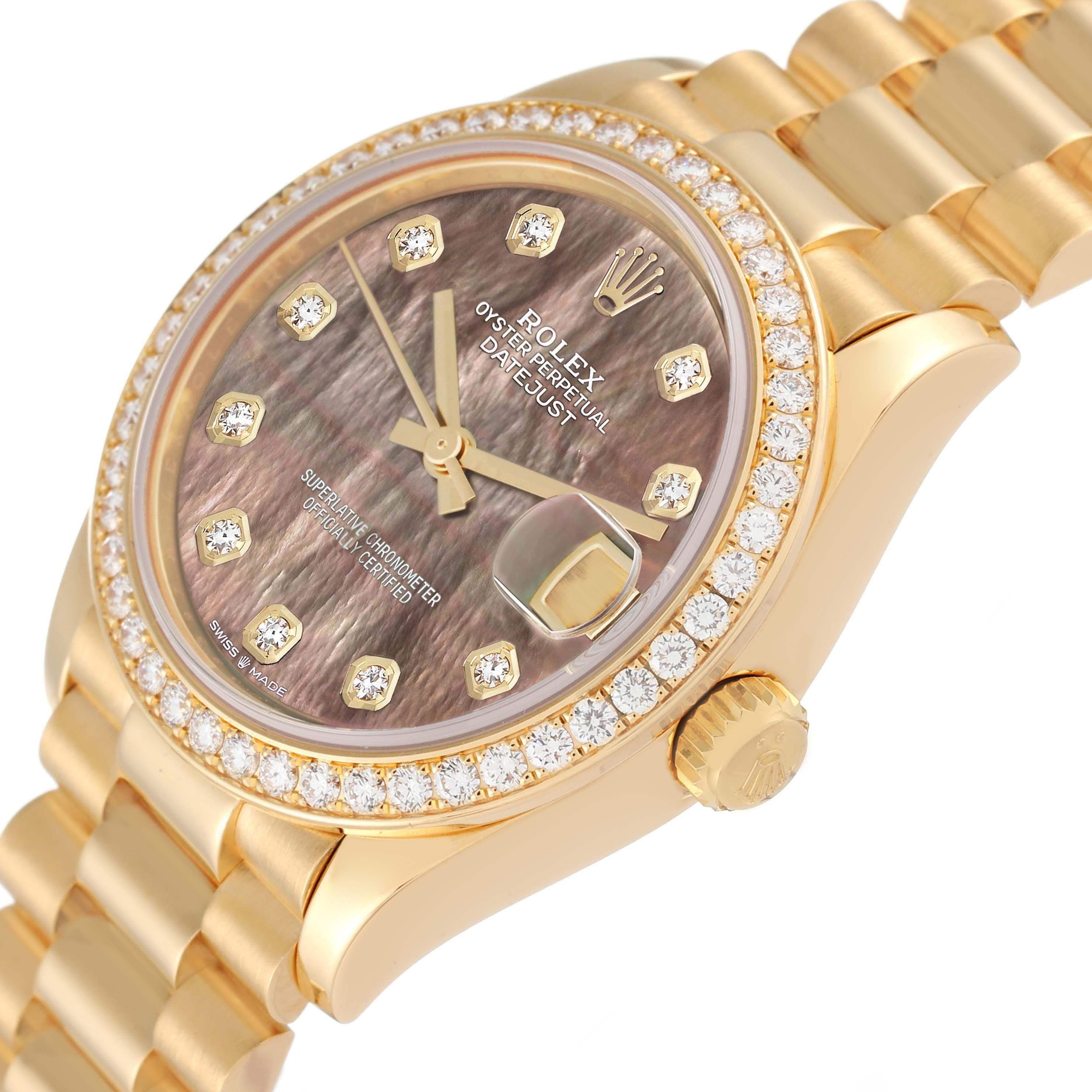 Rolex President Midsize MOP Yellow Gold Diamond Ladies Watch 278288 Box Card 1