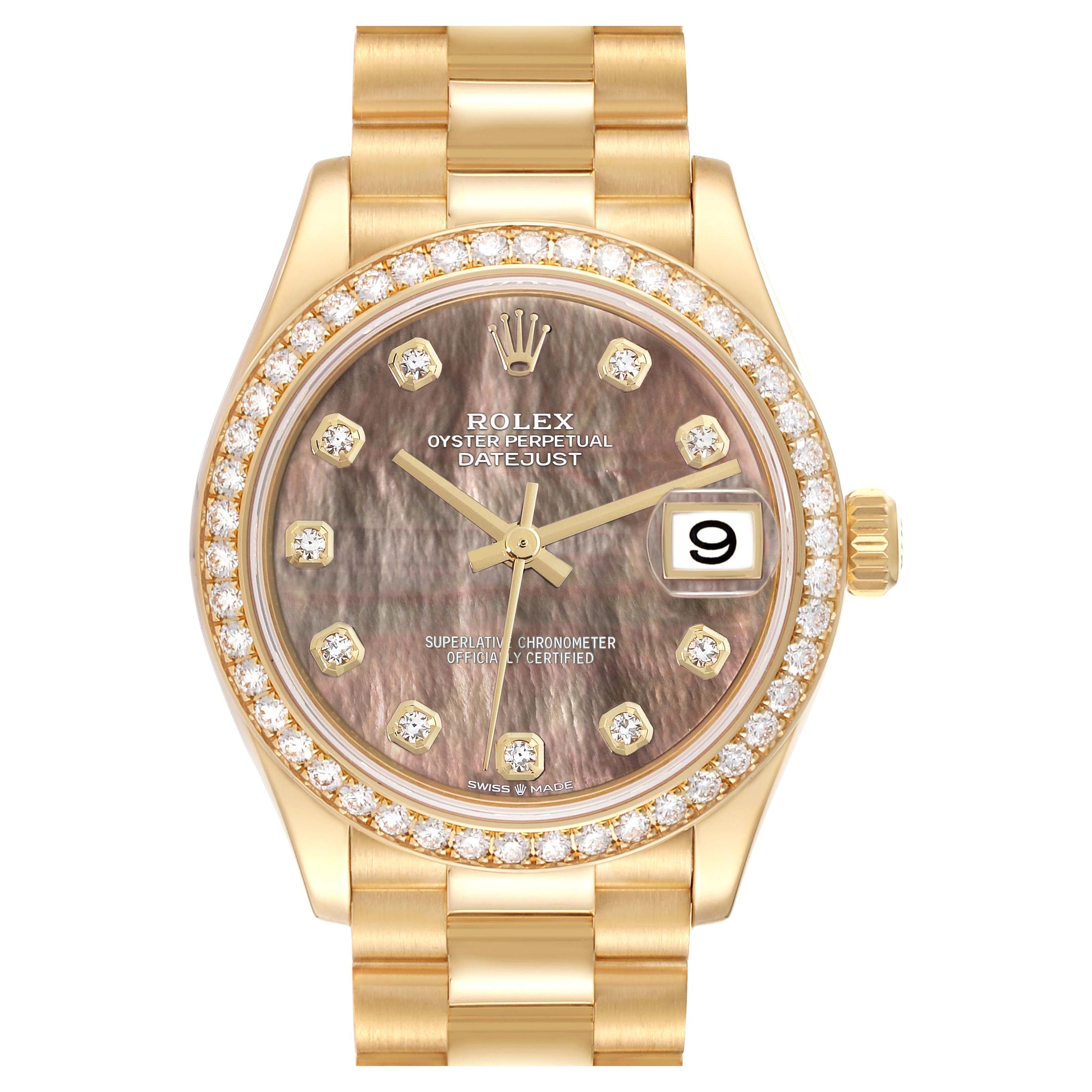 Rolex President Midsize MOP Yellow Gold Diamond Ladies Watch 278288 Box Card
