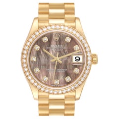 Rolex President Midsize MOP Yellow Gold Diamond Ladies Watch 278288 Box Card