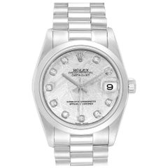 Rolex President Midsize Platinum Meteorite Diamond Ladies Watch 68279