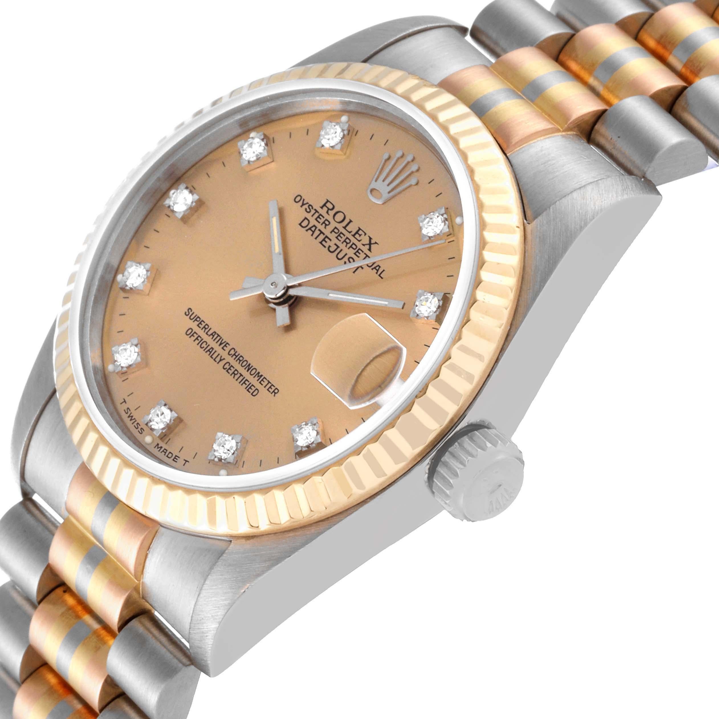 Rolex President Midsize Tridor White Yellow Rose Gold Diamond Ladies Watch 68279 For Sale 6