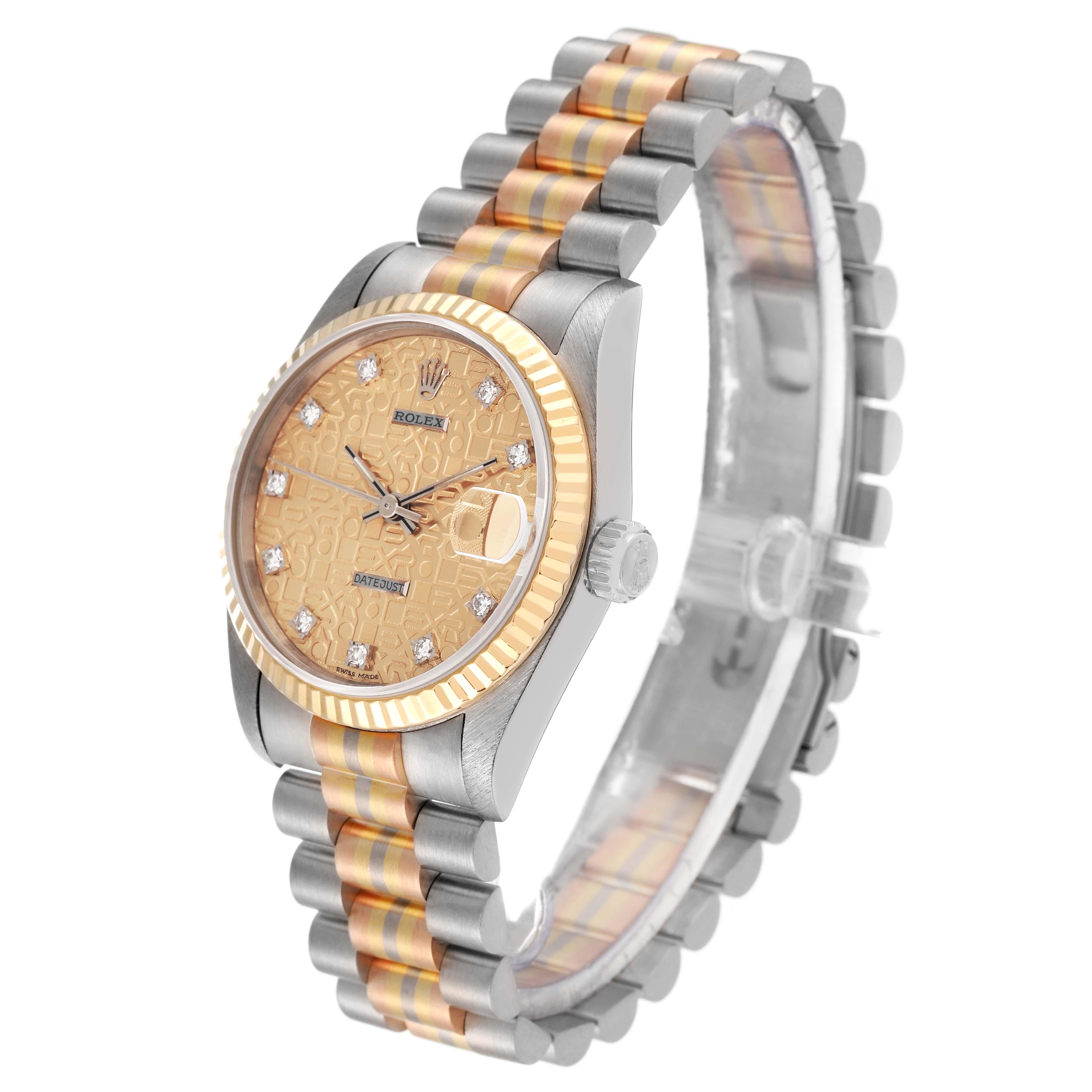 Women's Rolex President Midsize Tridor White Yellow Rose Gold Diamond Ladies Watch 68279