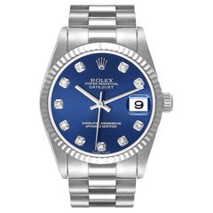 Rolex President Midsize White Gold Blue Diamond Dial Ladies Watch 78279