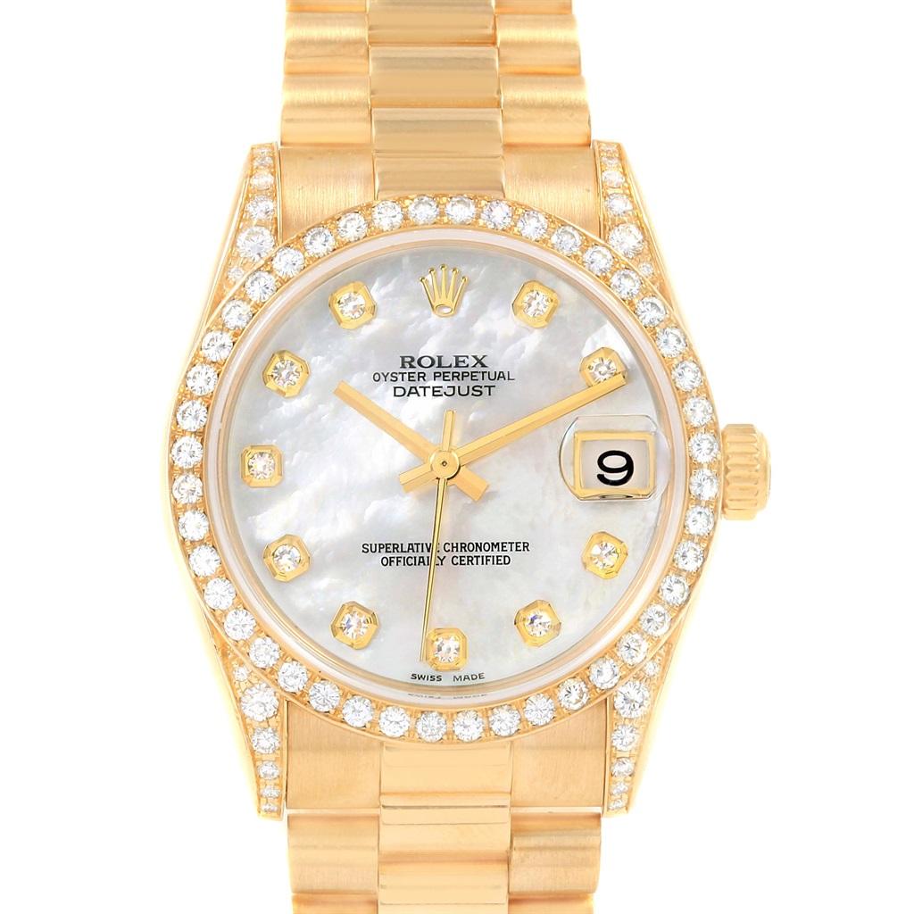 Rolex President Midsize Yellow Gold Diamond Dial Bezel Lugs Watch 78158 For Sale 3