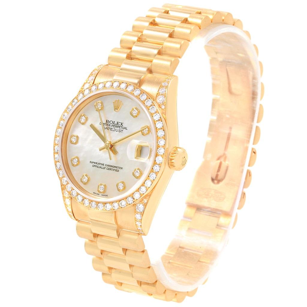 Rolex President Midsize Yellow Gold Diamond Dial Bezel Lugs Watch 78158 In Good Condition For Sale In Atlanta, GA