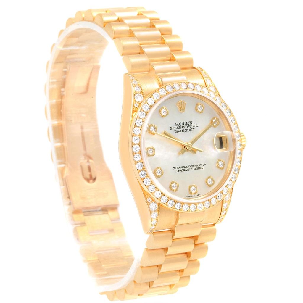 Rolex President Midsize Yellow Gold Diamond Dial Bezel Lugs Watch 78158 For Sale 1