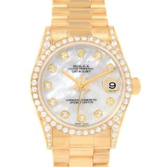 Rolex President Midsize Yellow Gold Diamond Dial Bezel Lugs Watch 78158