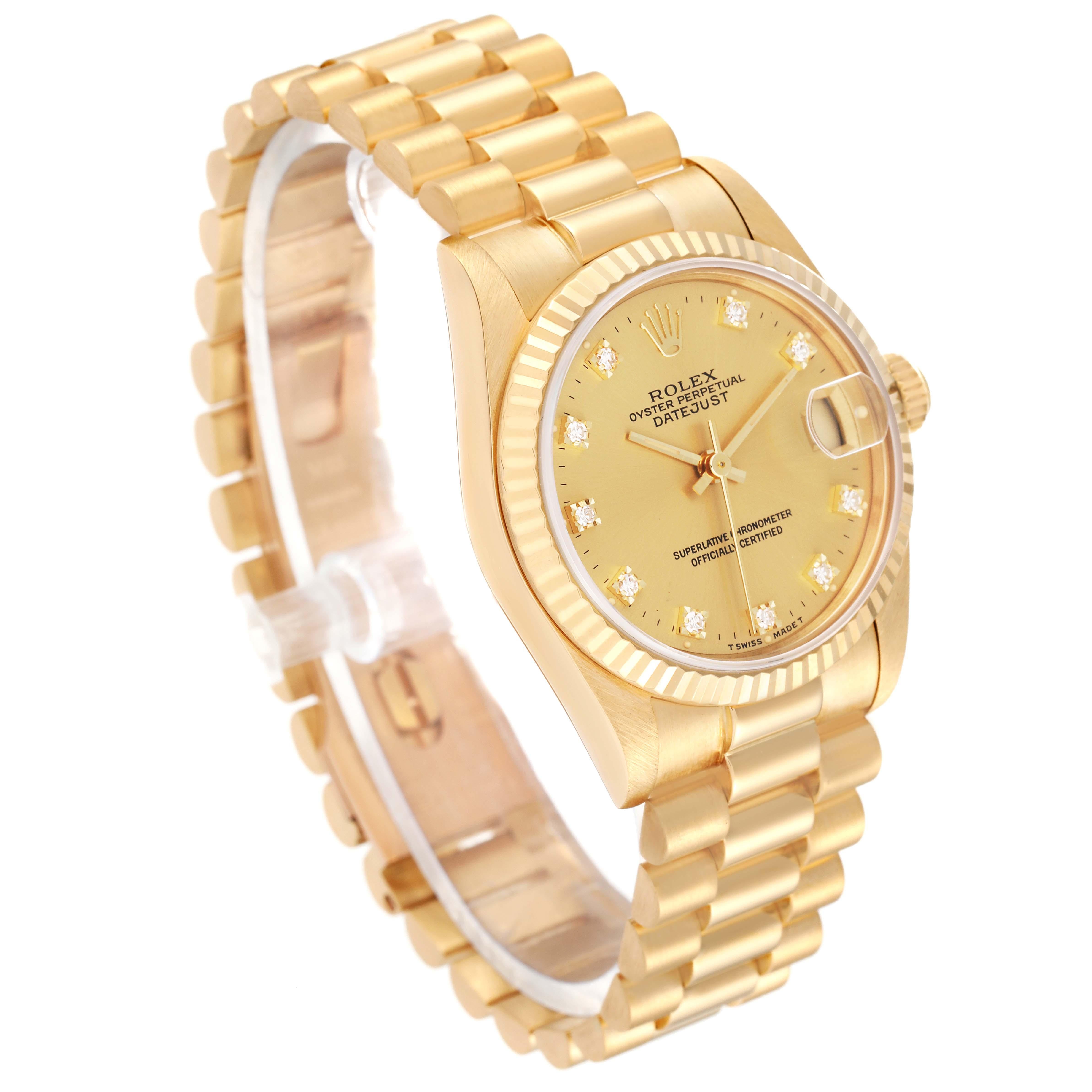 Rolex President Midsize Yellow Gold Diamond Dial Ladies Watch 68278 In Excellent Condition In Atlanta, GA