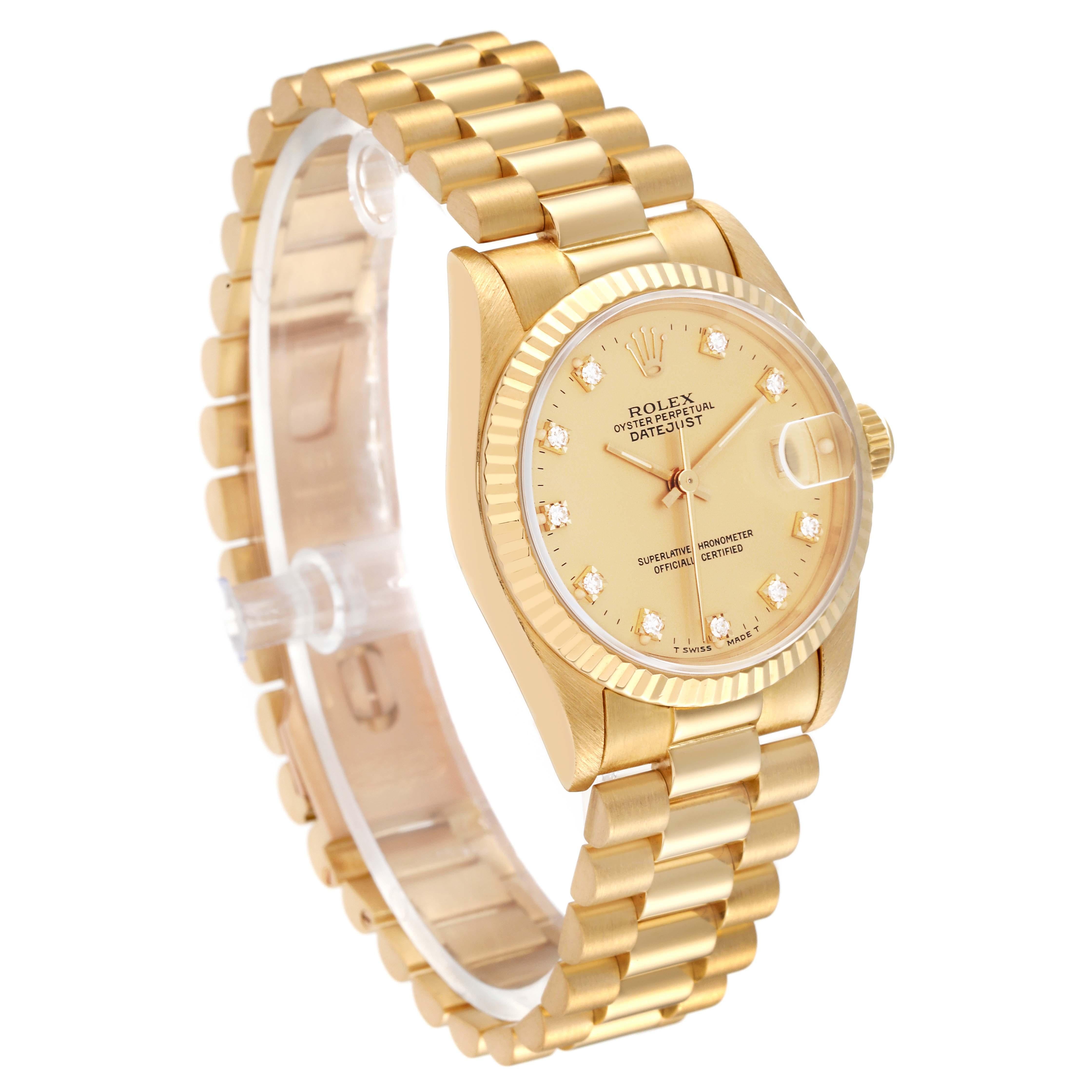 Rolex President Midsize Yellow Gold Diamond Dial Ladies Watch 68278 In Excellent Condition In Atlanta, GA