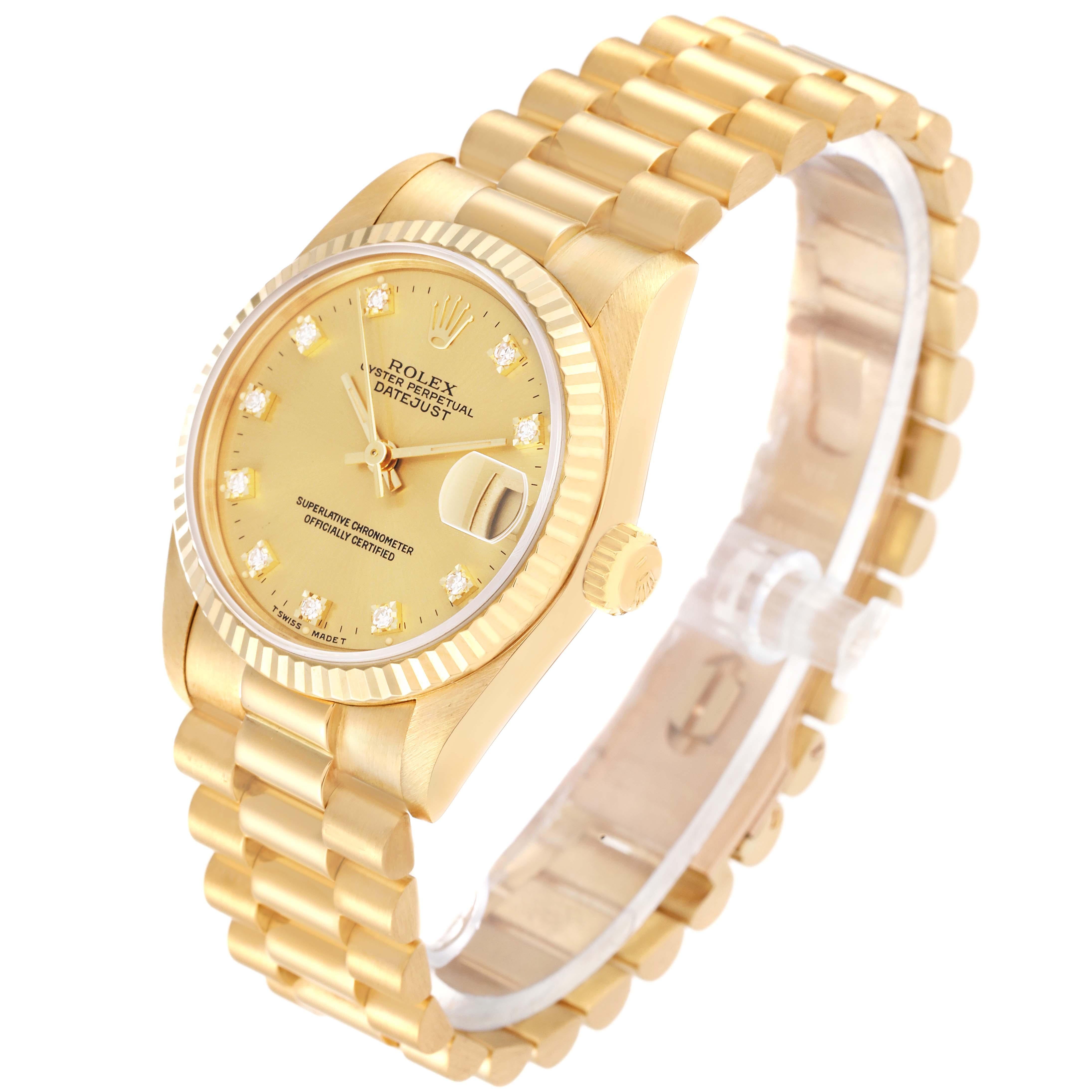 Women's Rolex President Midsize Yellow Gold Diamond Dial Ladies Watch 68278
