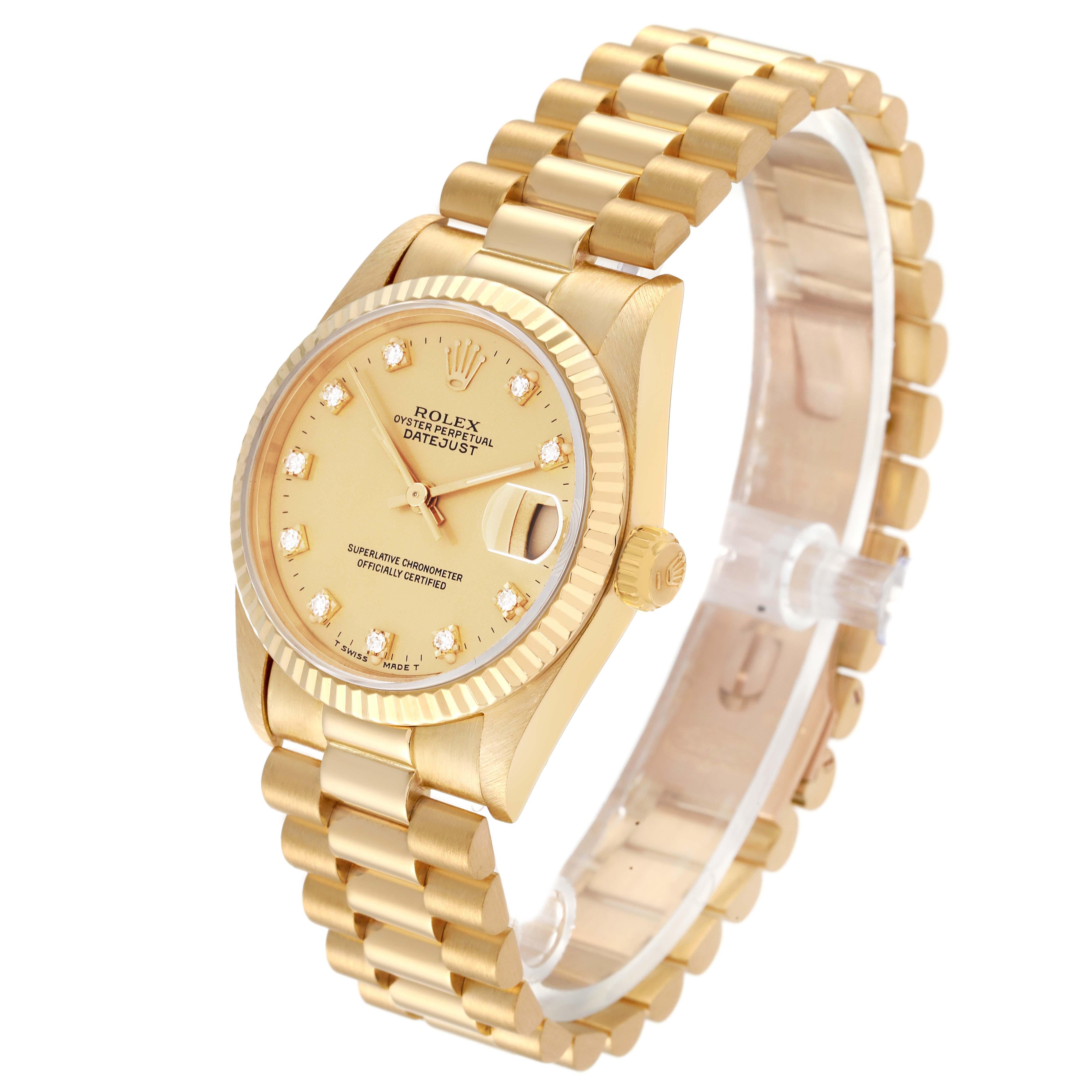 Women's Rolex President Midsize Yellow Gold Diamond Dial Ladies Watch 68278
