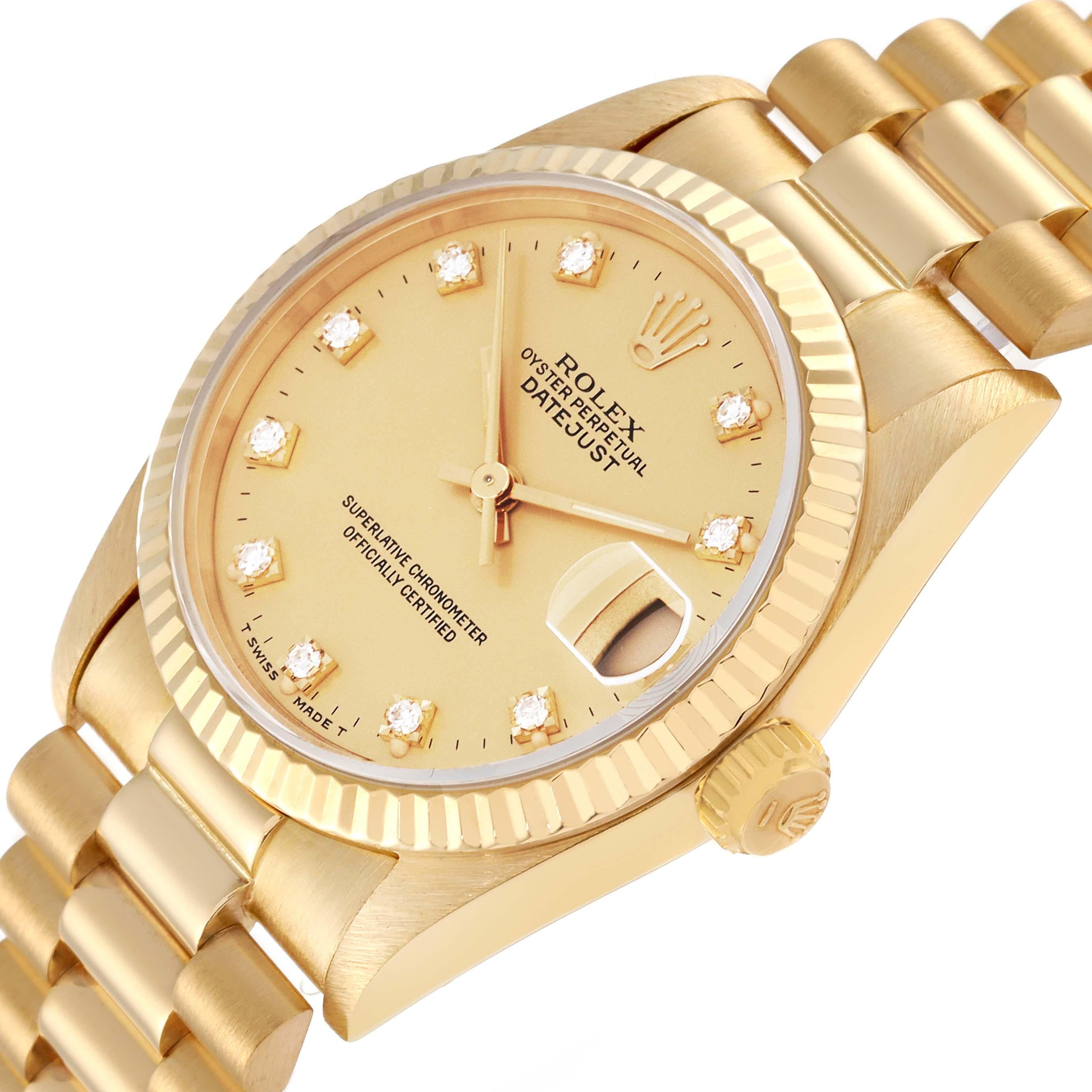 Rolex President Midsize Yellow Gold Diamond Dial Ladies Watch 68278 1