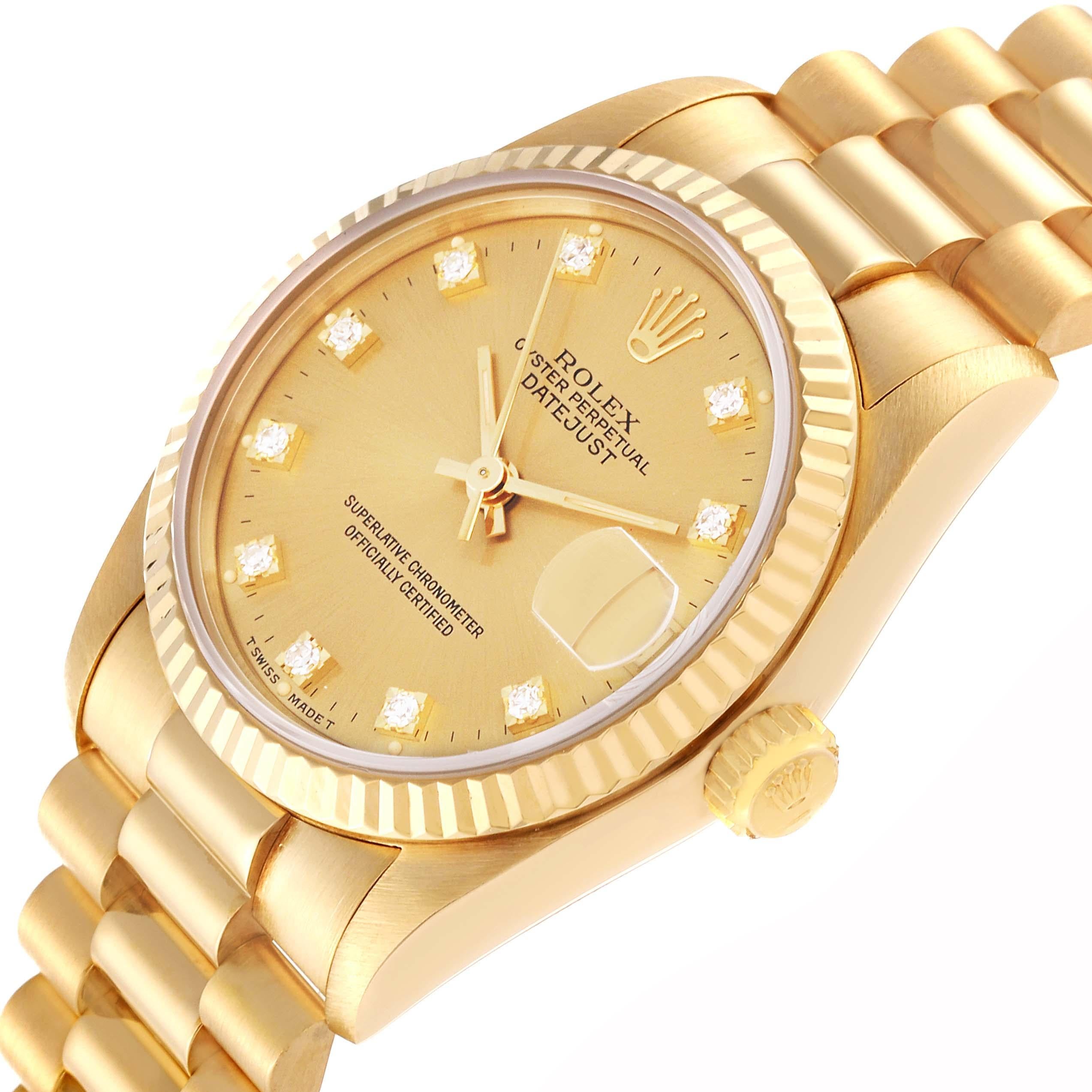 Rolex President Midsize Yellow Gold Diamond Dial Ladies Watch 68278 2