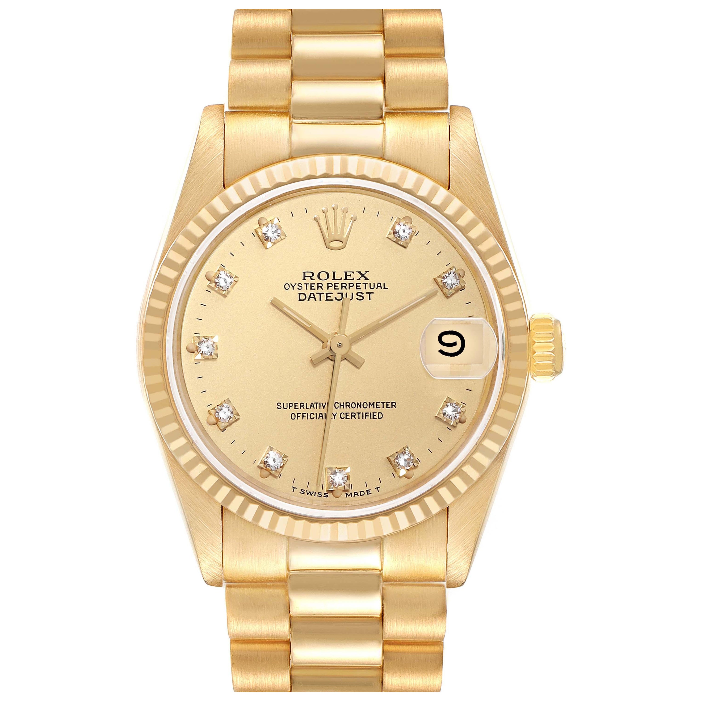 Rolex President Midsize Yellow Gold Diamond Dial Ladies Watch 68278