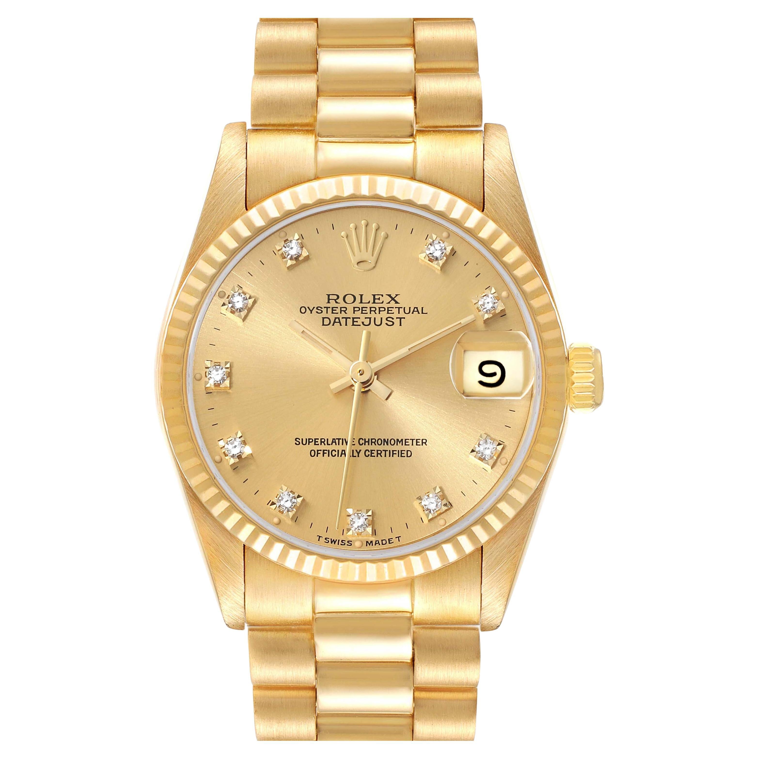 Rolex President Midsize Yellow Gold Diamond Dial Ladies Watch 68278