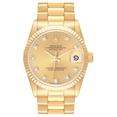 Rolex President Midsize Yellow Gold Diamond Dial Ladies Watch 68278 Papers