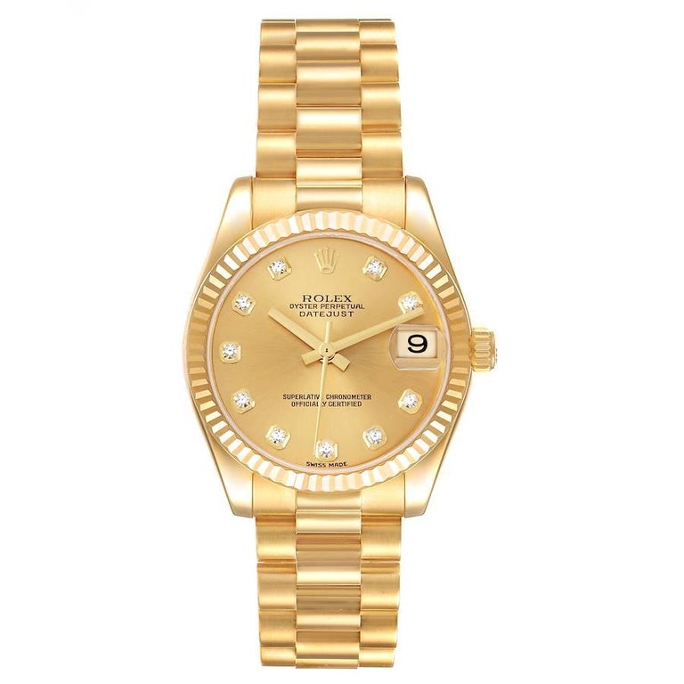 Rolex President Midsize Yellow Gold Diamond Ladies Watch 178278 Box Papers  For Sale at 1stDibs | rolex diameter sizes, womens rolex sizes