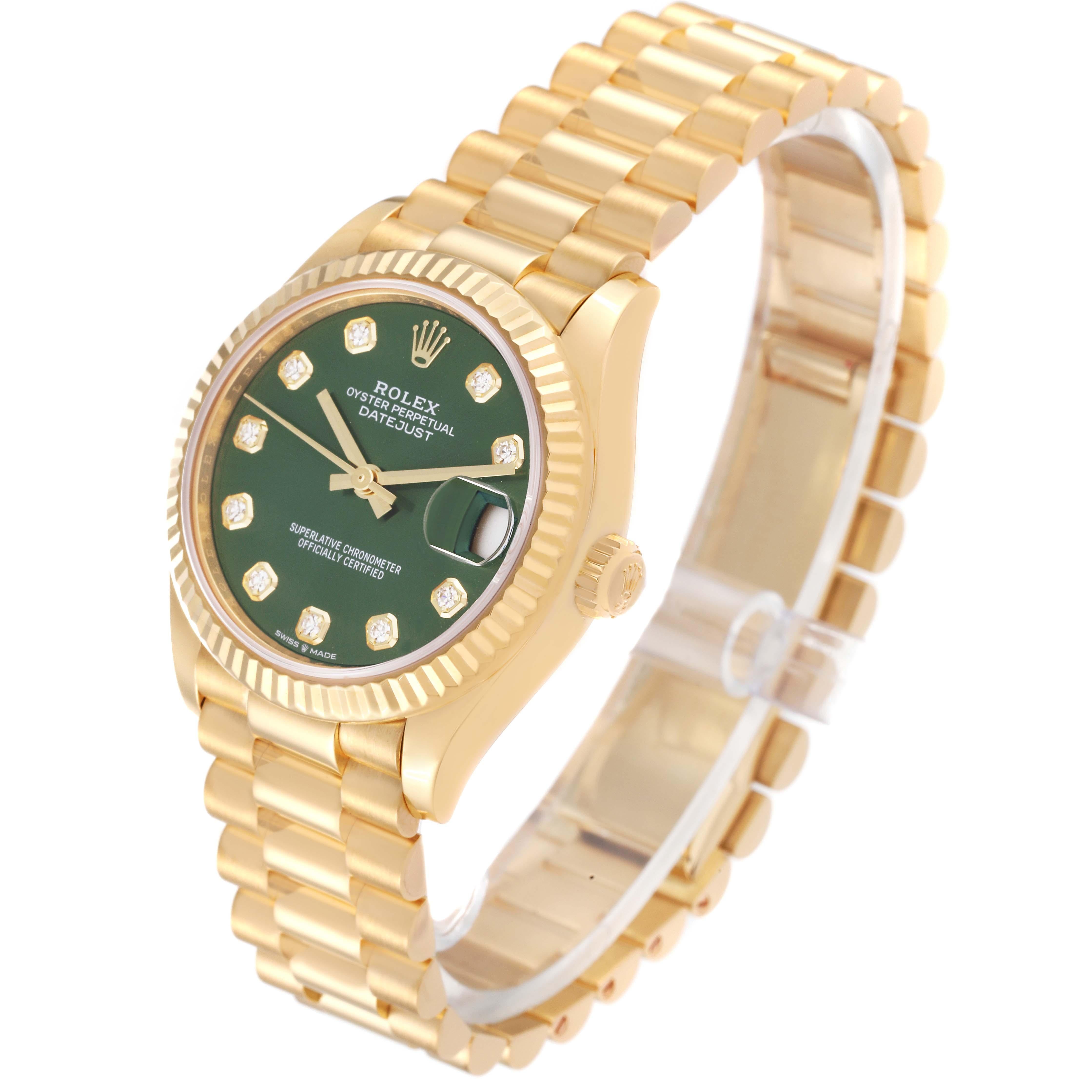 Women's Rolex President Midsize Yellow Gold Diamond Ladies Watch 278278 Box Card For Sale