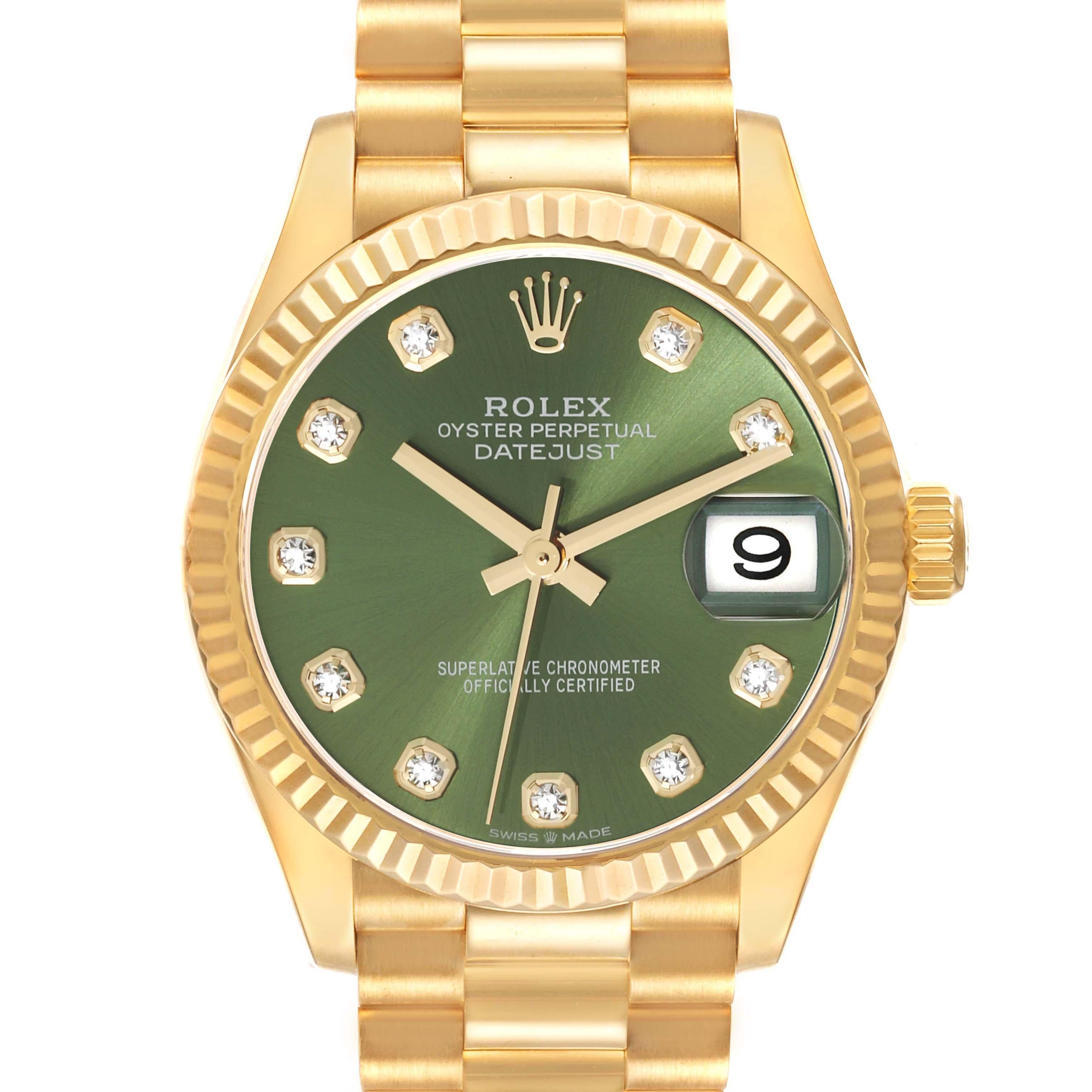 Rolex President Midsize Yellow Gold Diamond Ladies Watch 278278 Box Card