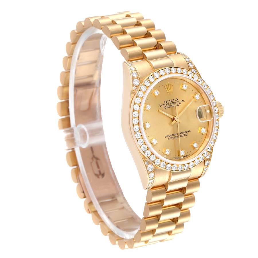 Rolex President Midsize Yellow Gold Diamond Ladies Watch 68158 Box Papers In Excellent Condition In Atlanta, GA
