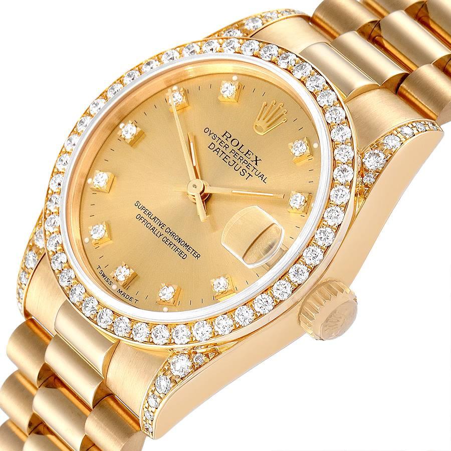 Rolex President Midsize Yellow Gold Diamond Ladies Watch 68158 Box Papers 1