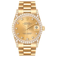 Rolex President Midsize Yellow Gold Diamond Ladies Watch 68158 Box Papers