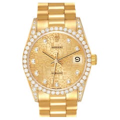 Rolex President Midsize Yellow Gold Diamond Ladies Watch 68158 Box Papers