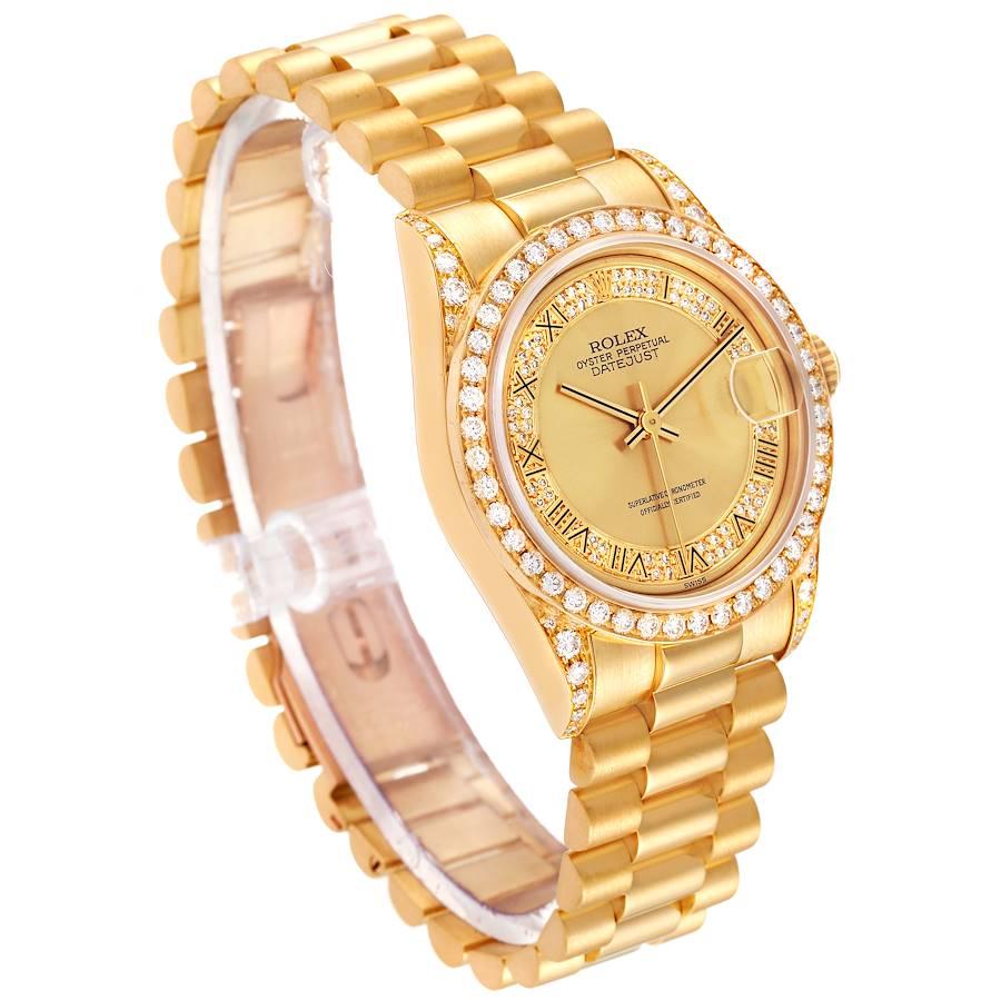 Rolex President Midsize Yellow Gold Diamond Ladies Watch 68158 In Excellent Condition In Atlanta, GA