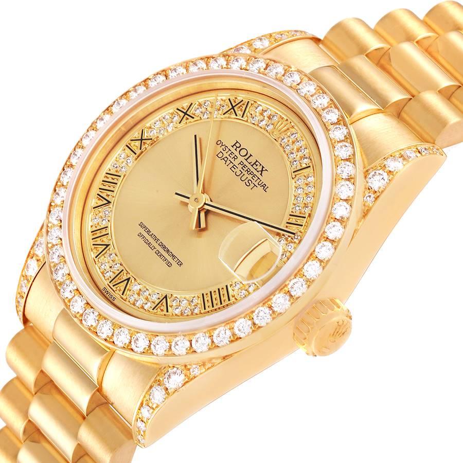 Rolex President Midsize Yellow Gold Diamond Ladies Watch 68158 1