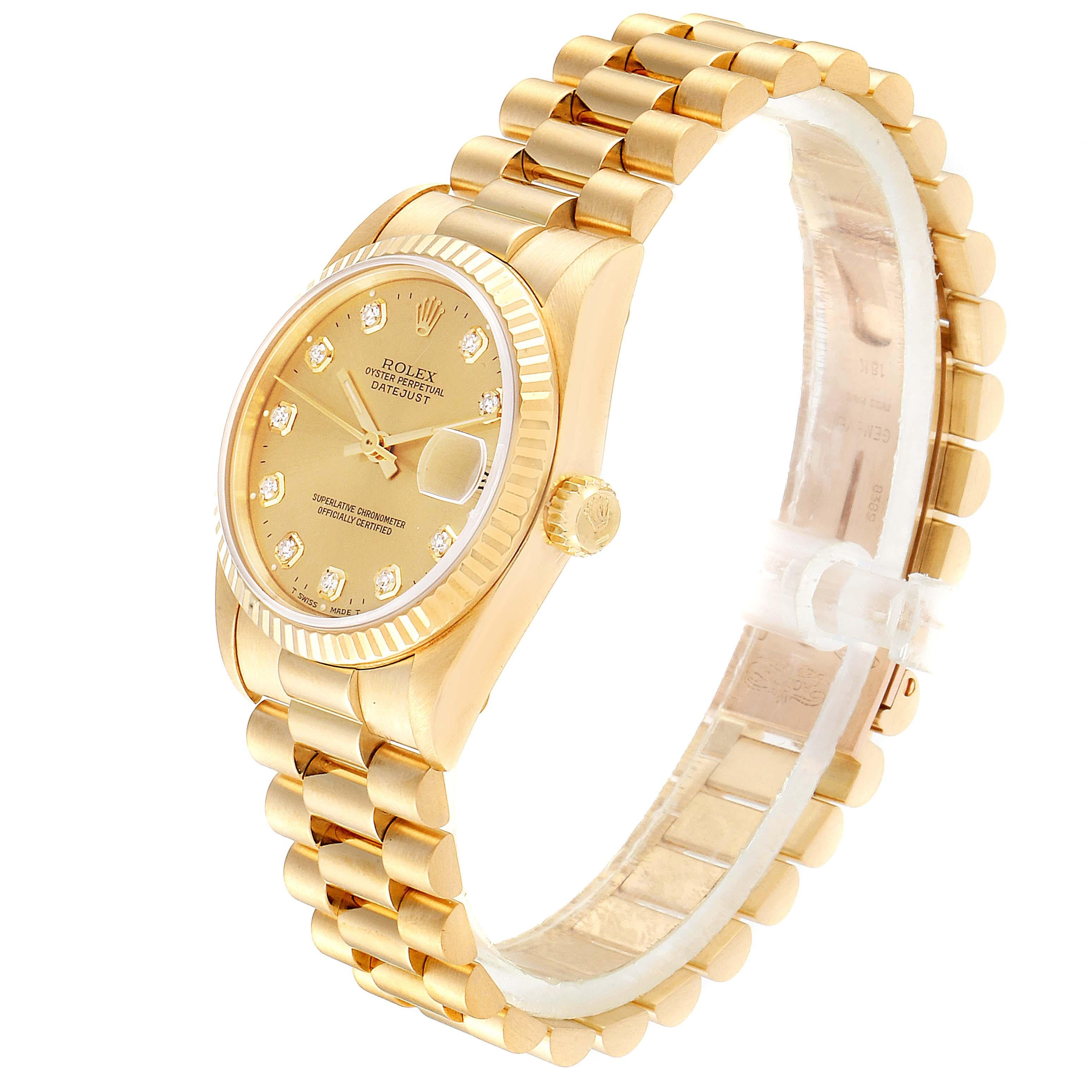 Women's Rolex President Midsize Yellow Gold Diamond Ladies Watch 68278 Box Papers For Sale