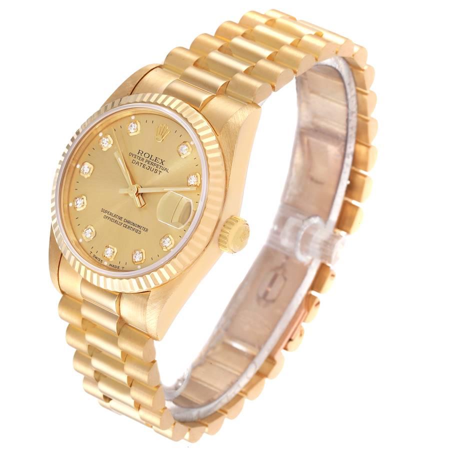 Women's Rolex President Midsize Yellow Gold Diamond Ladies Watch 68278 Box Papers
