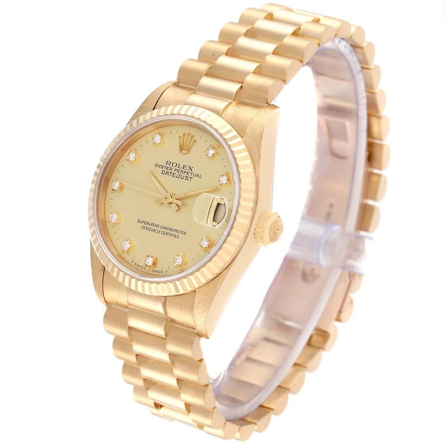 Women's Rolex President Midsize Yellow Gold Diamond Ladies Watch 68278 Box Papers
