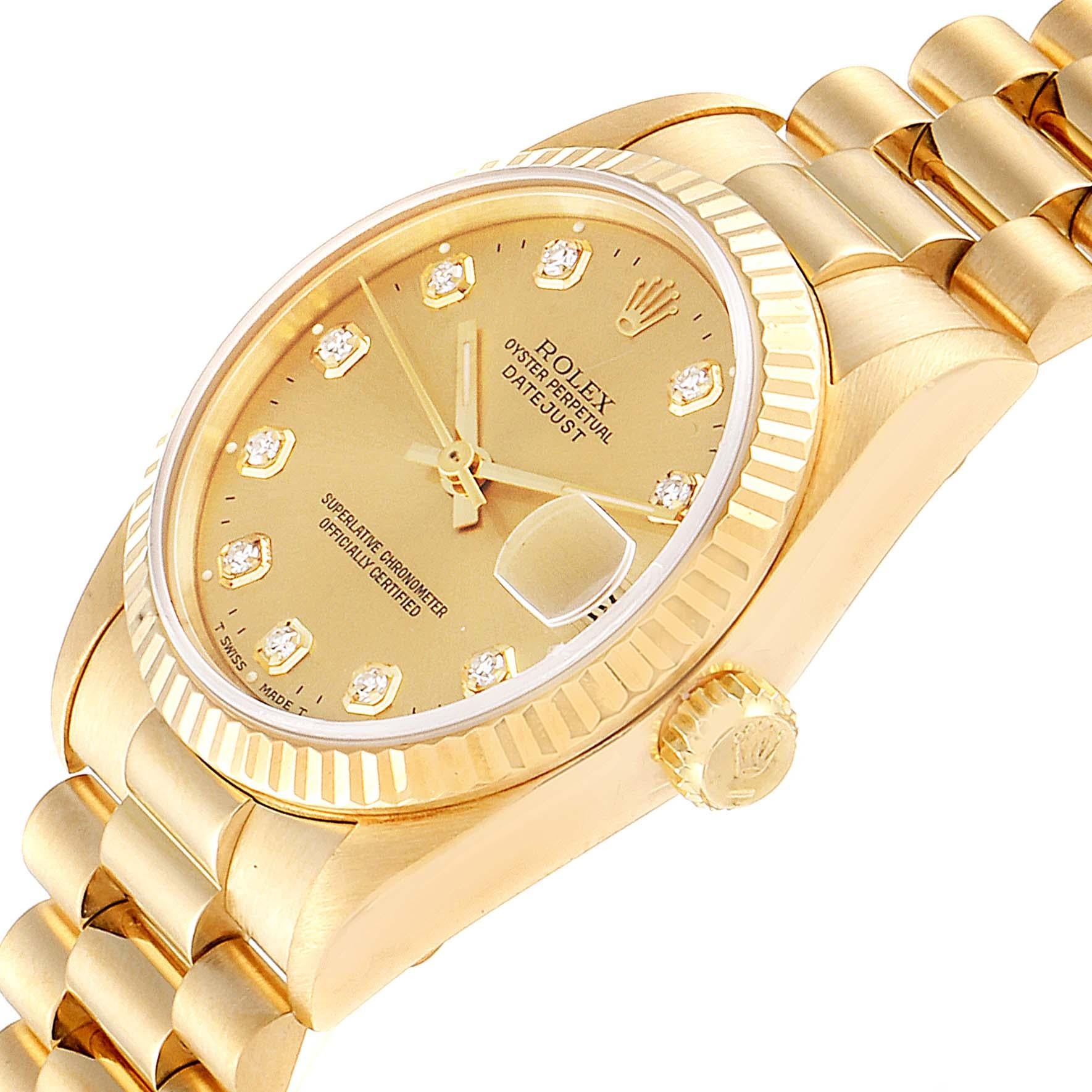 Rolex President Midsize Yellow Gold Diamond Ladies Watch 68278 Box Papers For Sale 1