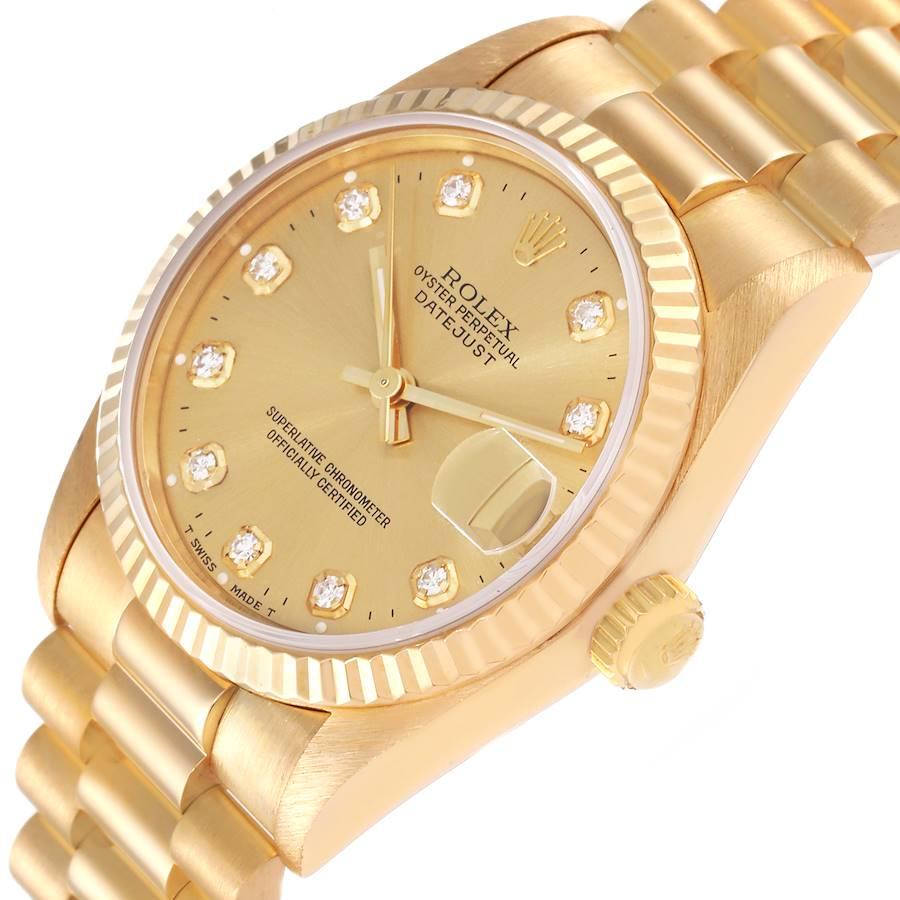 Rolex President Midsize Yellow Gold Diamond Ladies Watch 68278 Box Papers 1