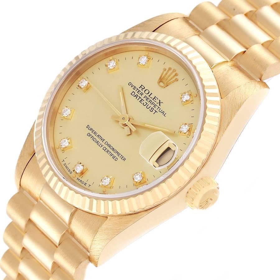 Rolex President Midsize Yellow Gold Diamond Ladies Watch 68278 Box Papers 1