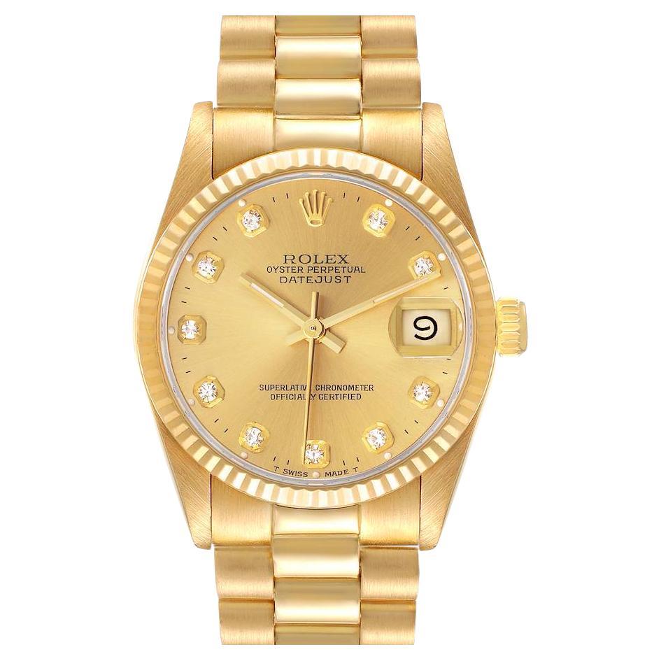 Rolex President Midsize Yellow Gold Diamond Ladies Watch 68278 Box Papers