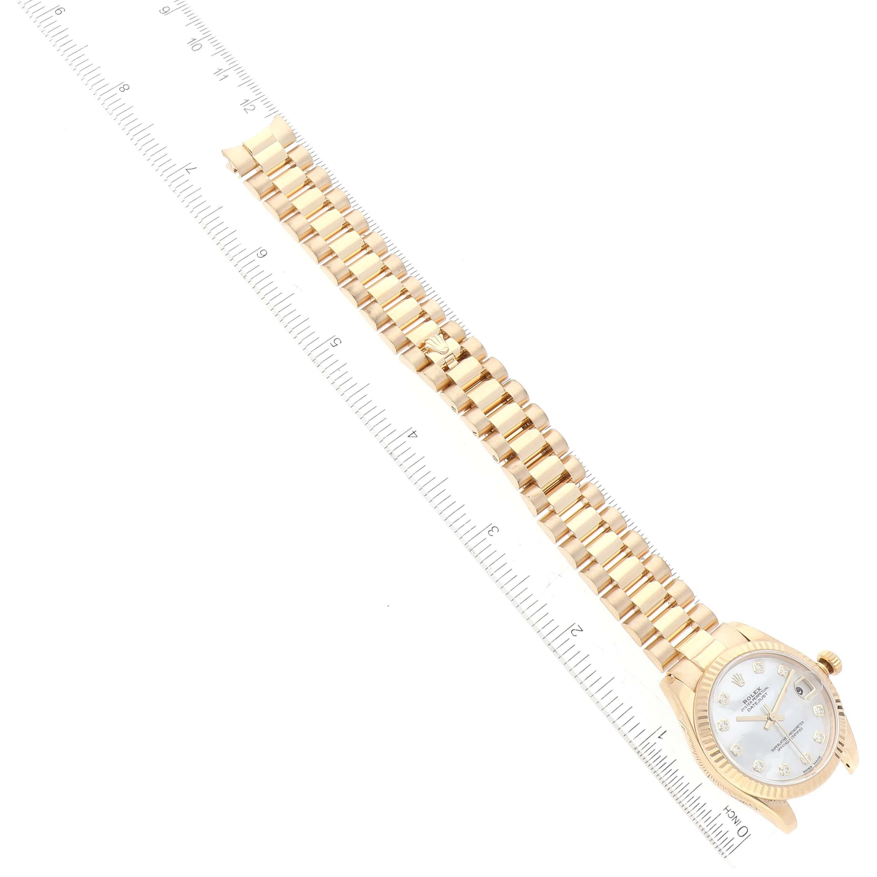 Rolex President Midsize Yellow Gold MOP Diamond Dial Ladies Watch 178278 For Sale 6