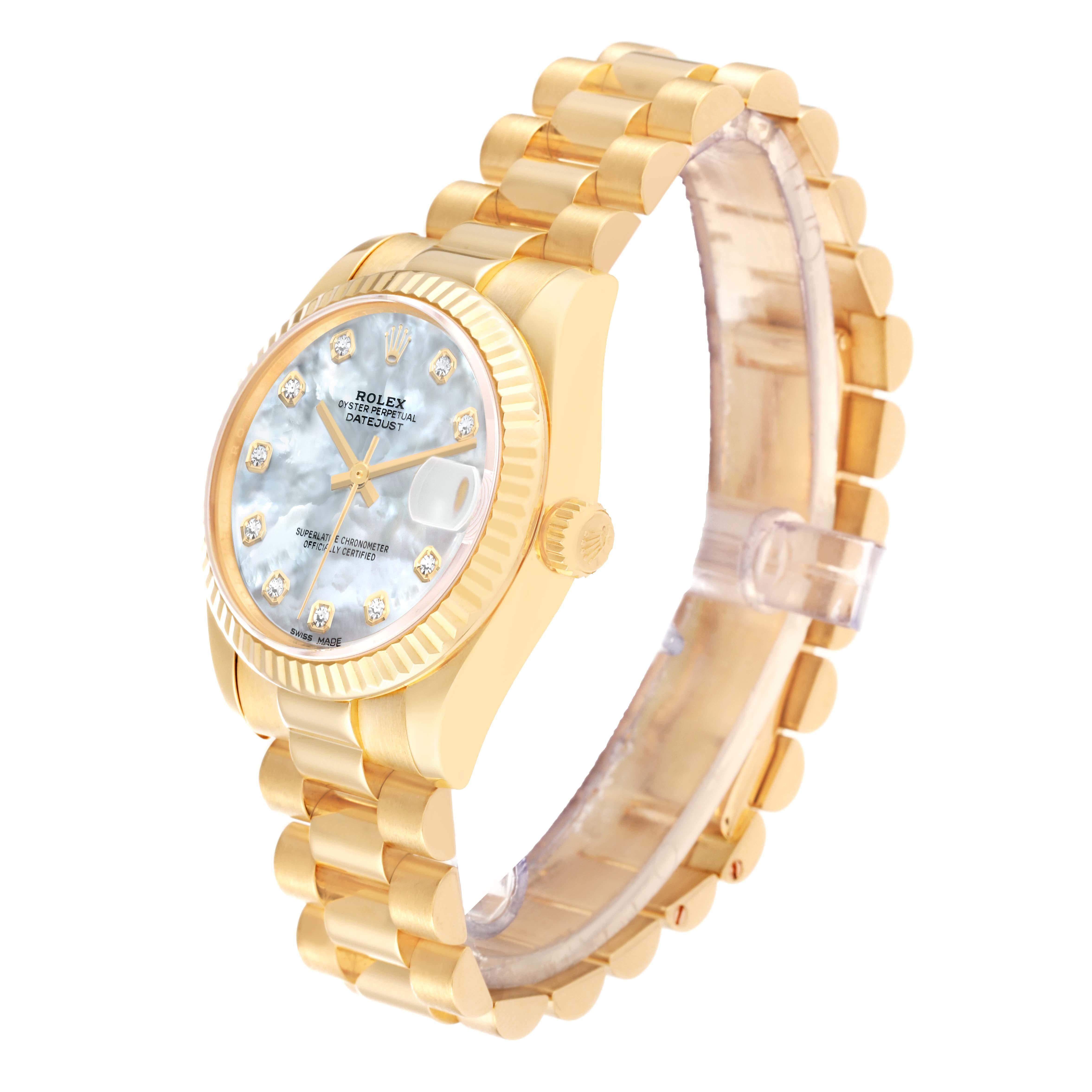 Women's Rolex President Midsize Yellow Gold MOP Diamond Dial Ladies Watch 178278 For Sale