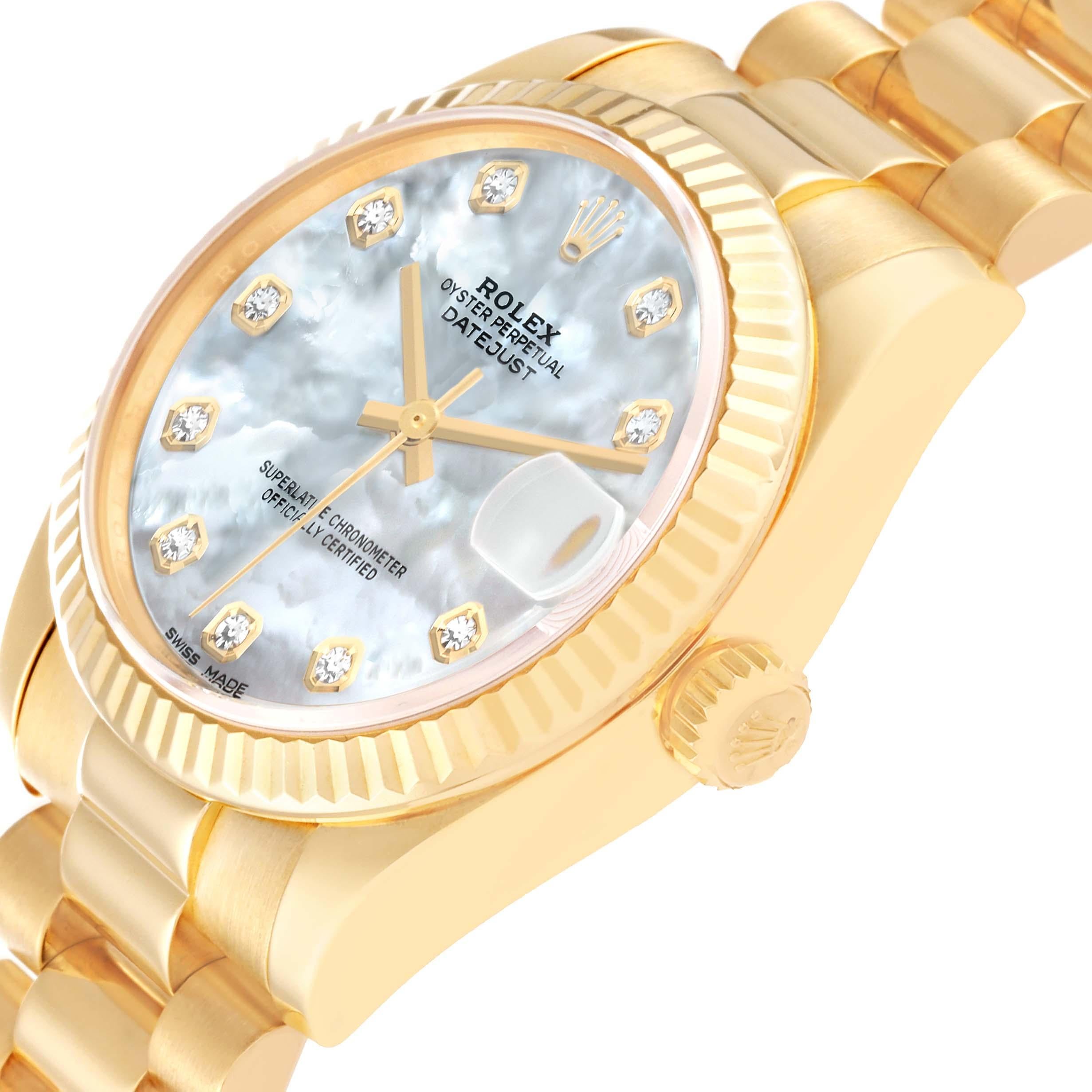 Rolex President Midsize Yellow Gold MOP Diamond Dial Ladies Watch 178278 For Sale 1