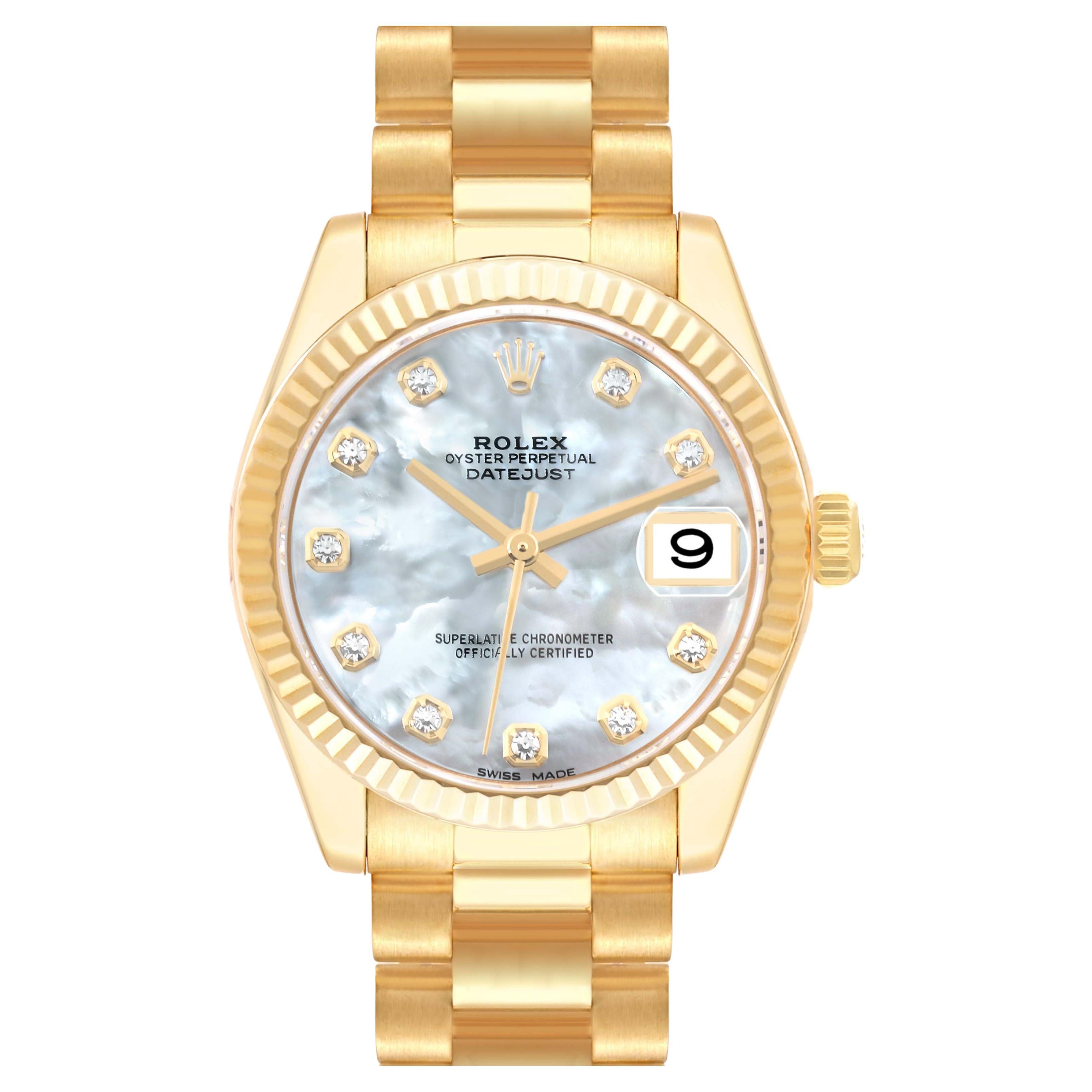 Rolex President Midsize Yellow Gold MOP Diamond Dial Ladies Watch 178278