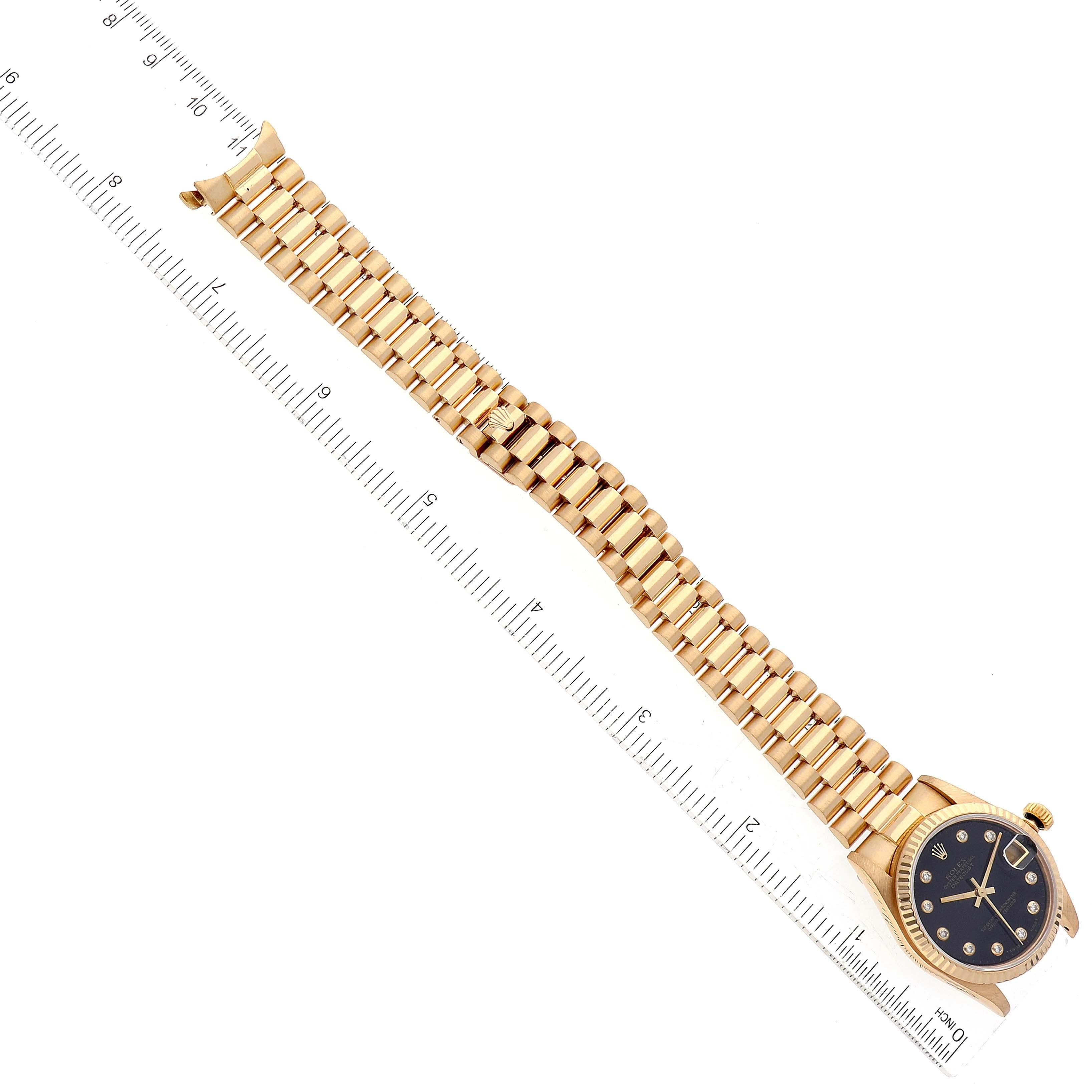 Rolex President Midsize Yellow Gold Onyx Diamond Dial Ladies Watch 68278 For Sale 6